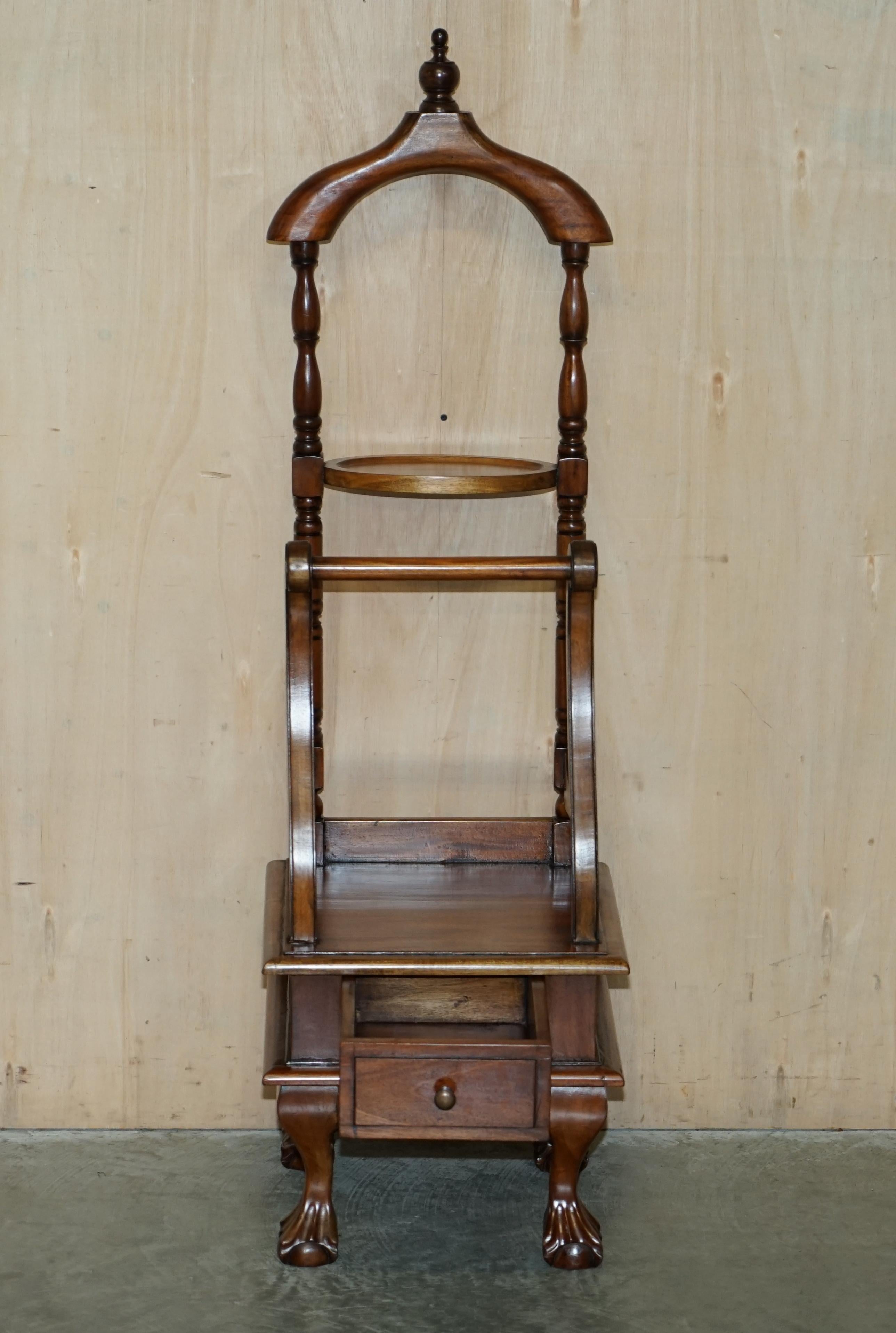 Vintage Hardwood Gentleman's Valet Stand with Carved Claw & Ball Feet 9