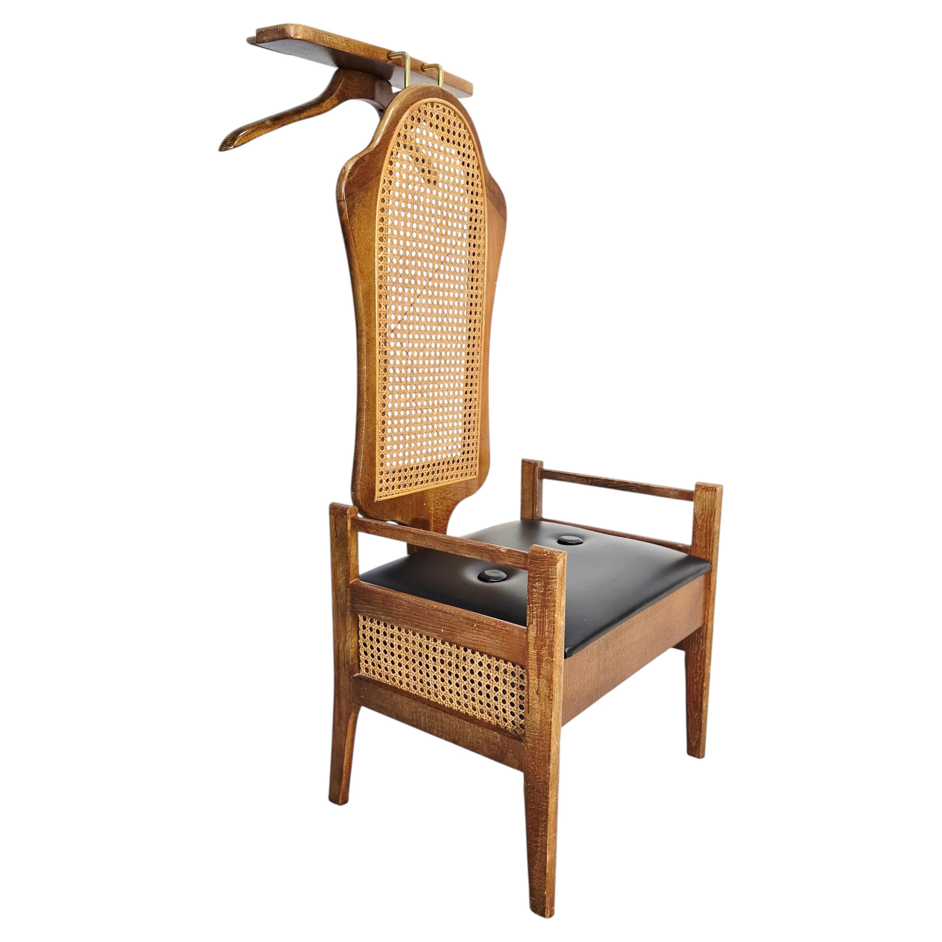 Vintage Hardwood Hall Chair – Cane Back, Hidden Storage For Sale