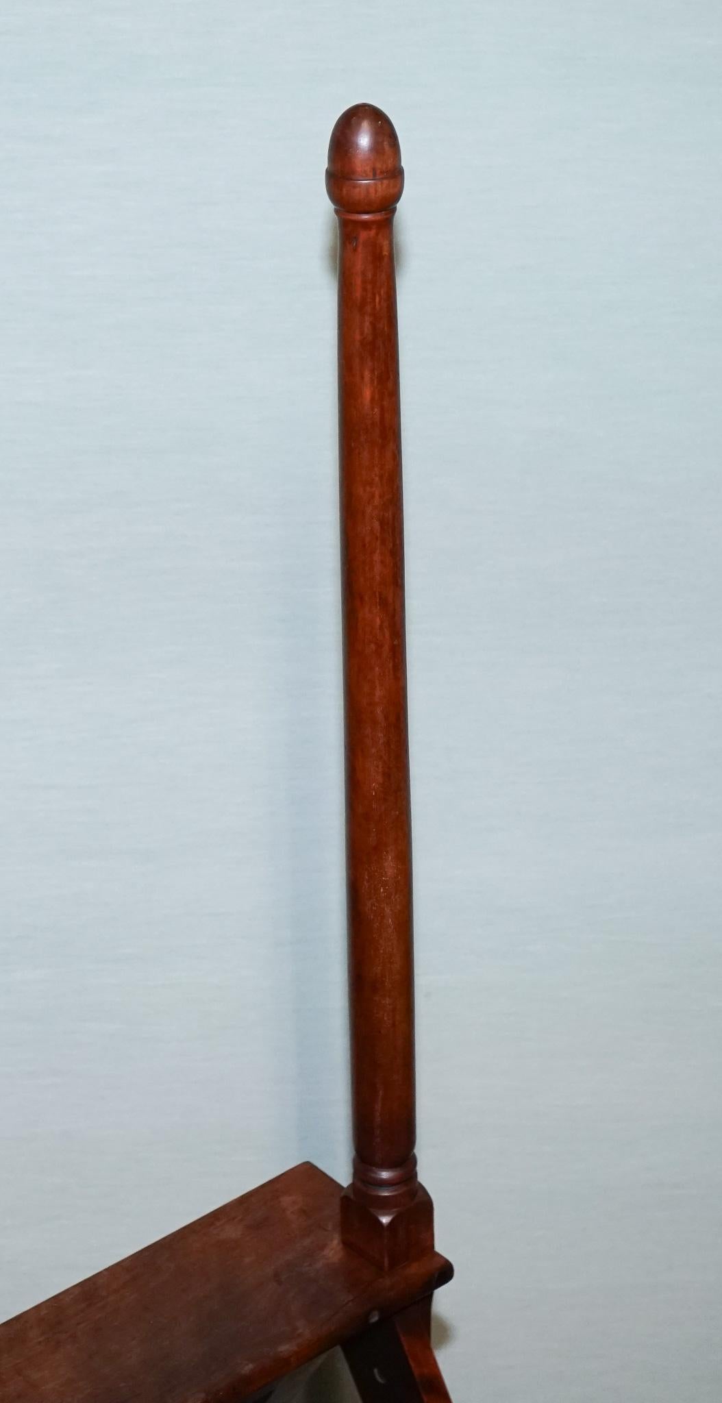 Hardwood VINTAGE HARDWOOD LIBRARY LADDER FOLDING STEP STOOL WiTH TURNED POLE HANDLE For Sale
