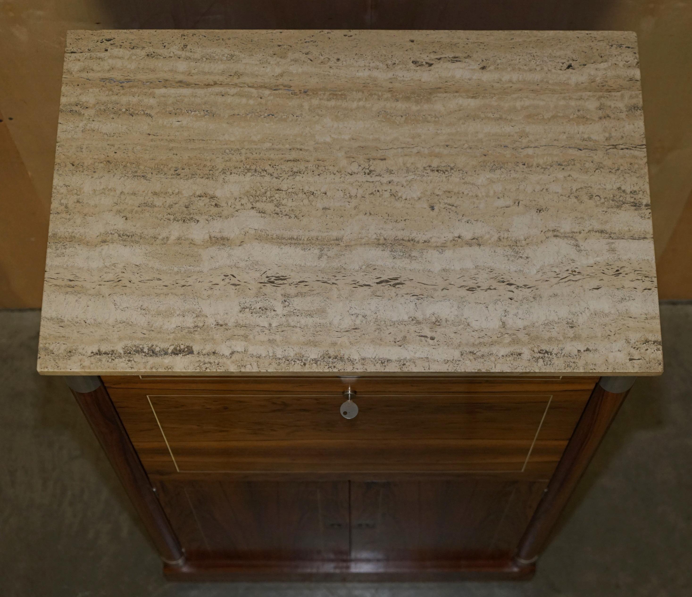 Scrivania vintage in legno duro con piano in marmo e cassettiera a ribalta cromata in vendita 2