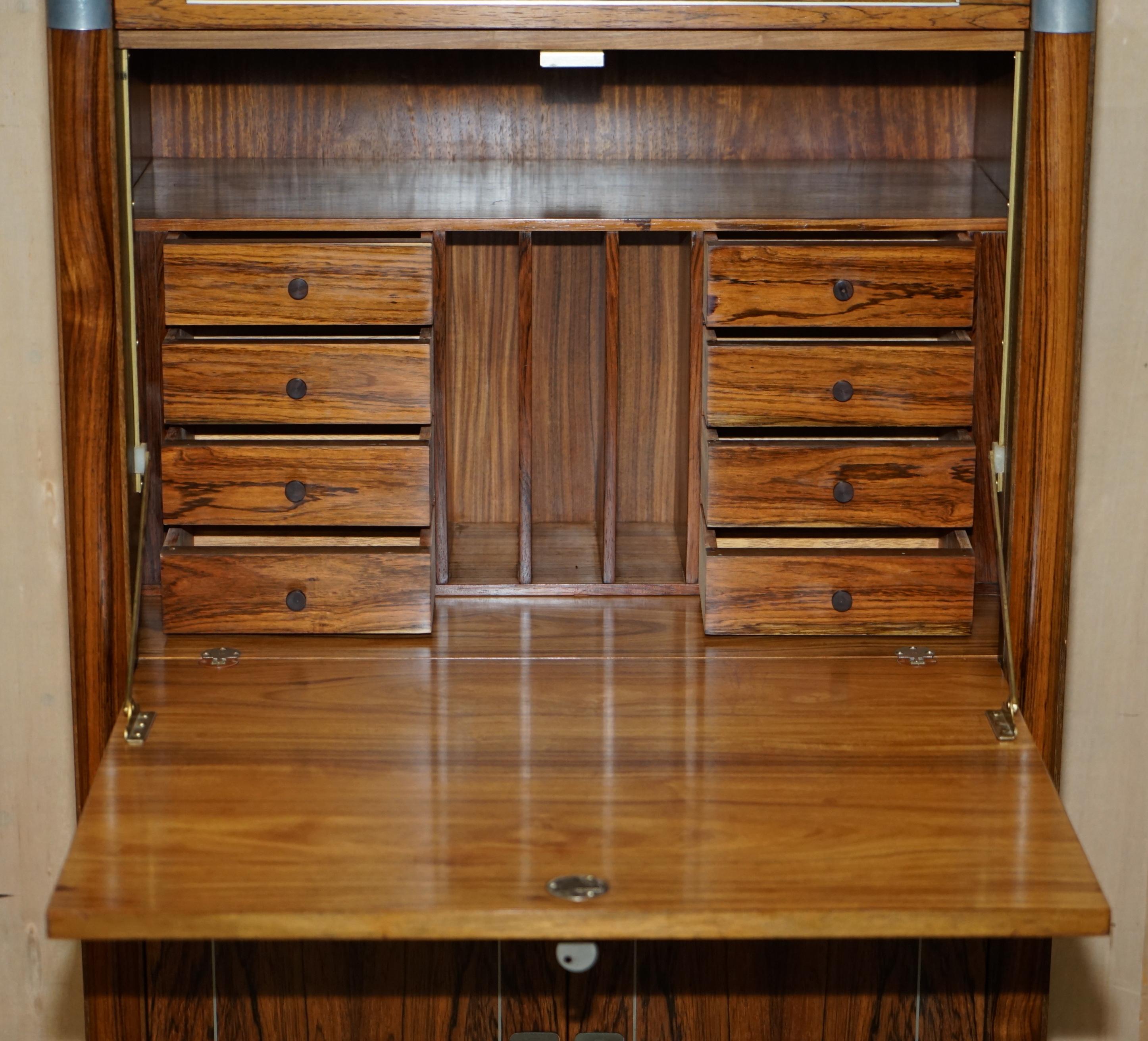 Vintage Hardwood Marble Topped Chrome Drop Front Secretaire Desk with Drawers For Sale 11