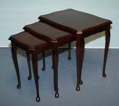 VINTAGE HARDWOOD NEST OF TABLES WITH iNLAY QUEEN ANNE STYLE
