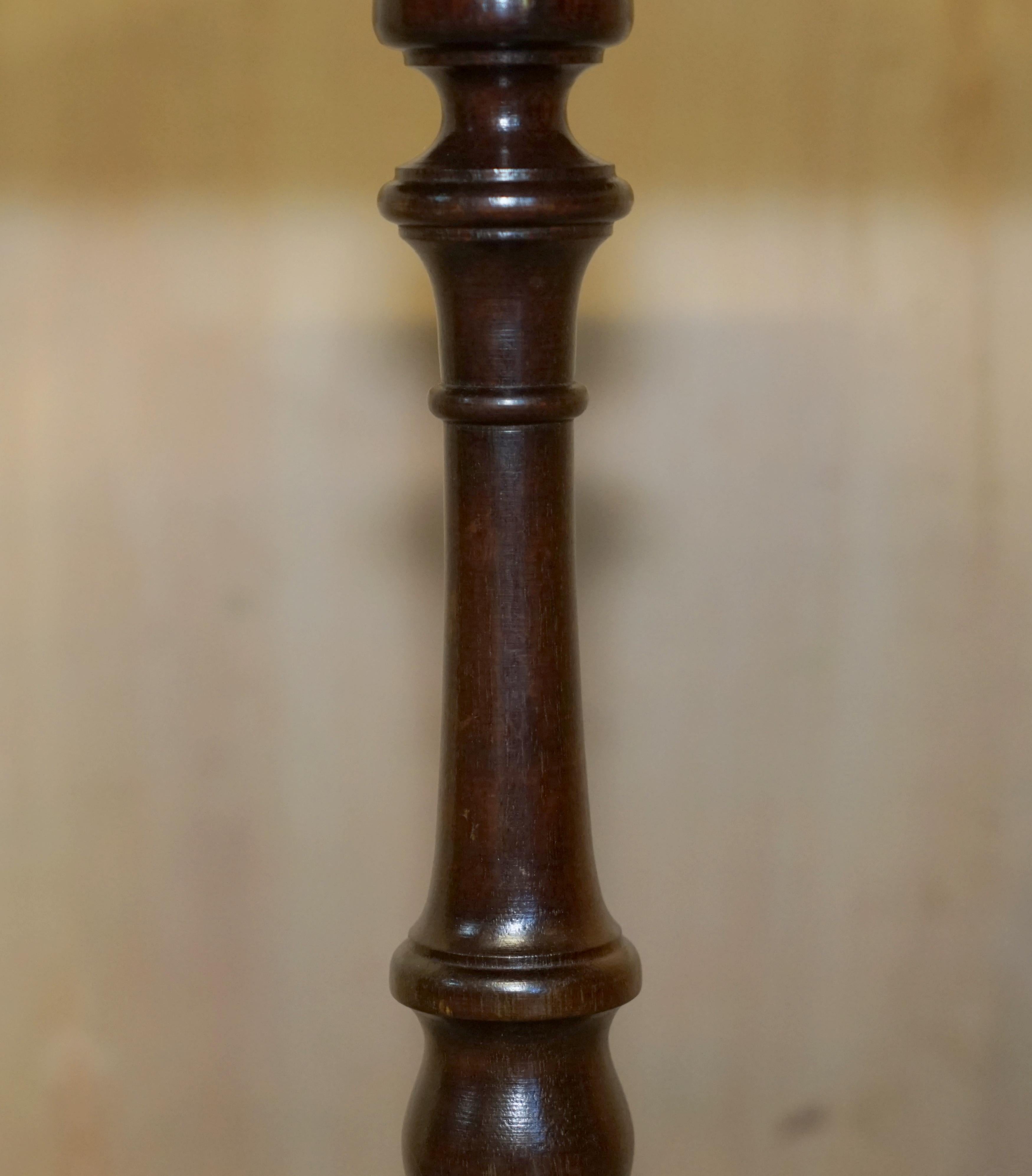 English Vintage Hardwood Octagonal Brown Leather Tripod Side End Lamp Wine Table For Sale