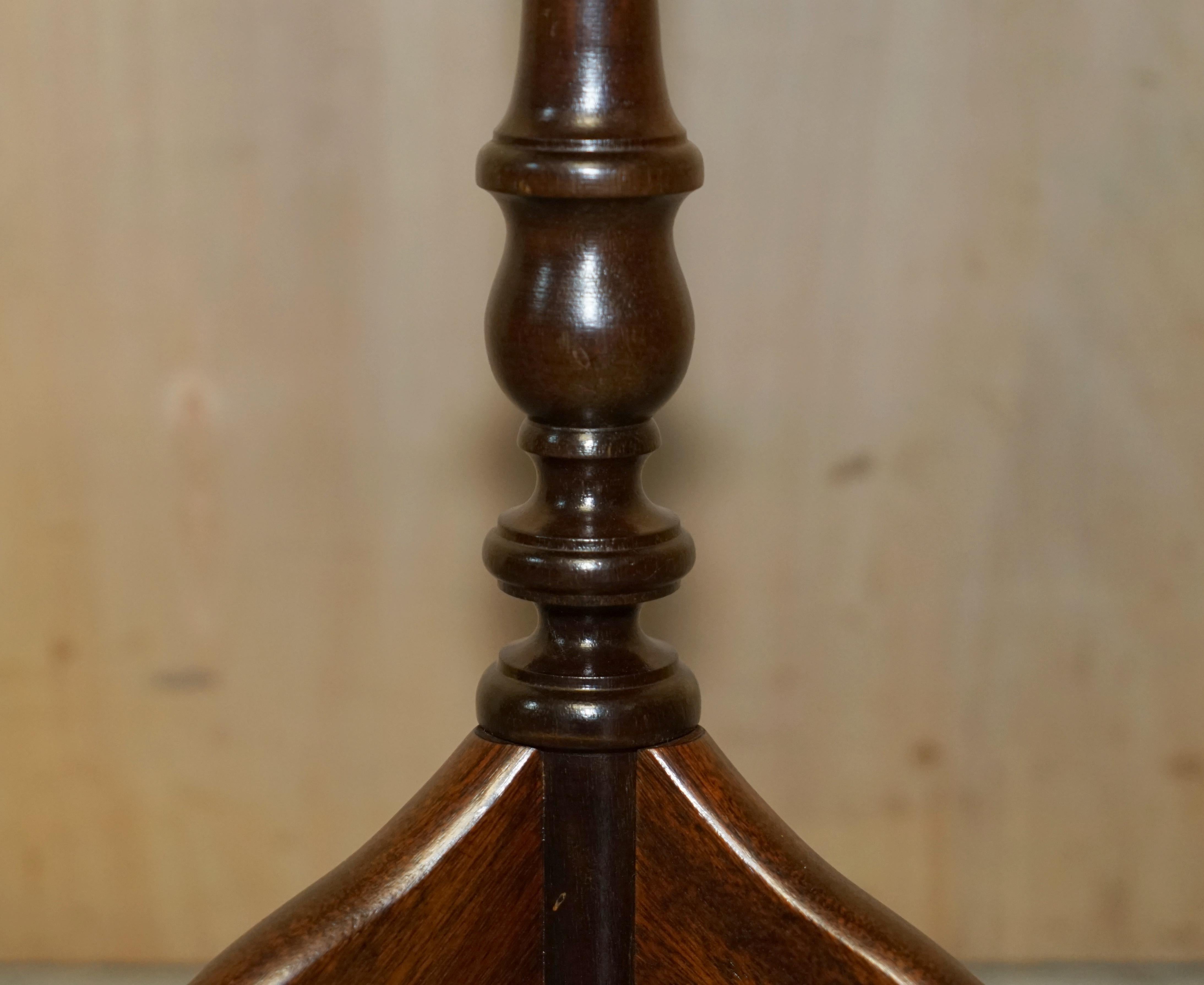 Hand-Crafted Vintage Hardwood Octagonal Brown Leather Tripod Side End Lamp Wine Table For Sale