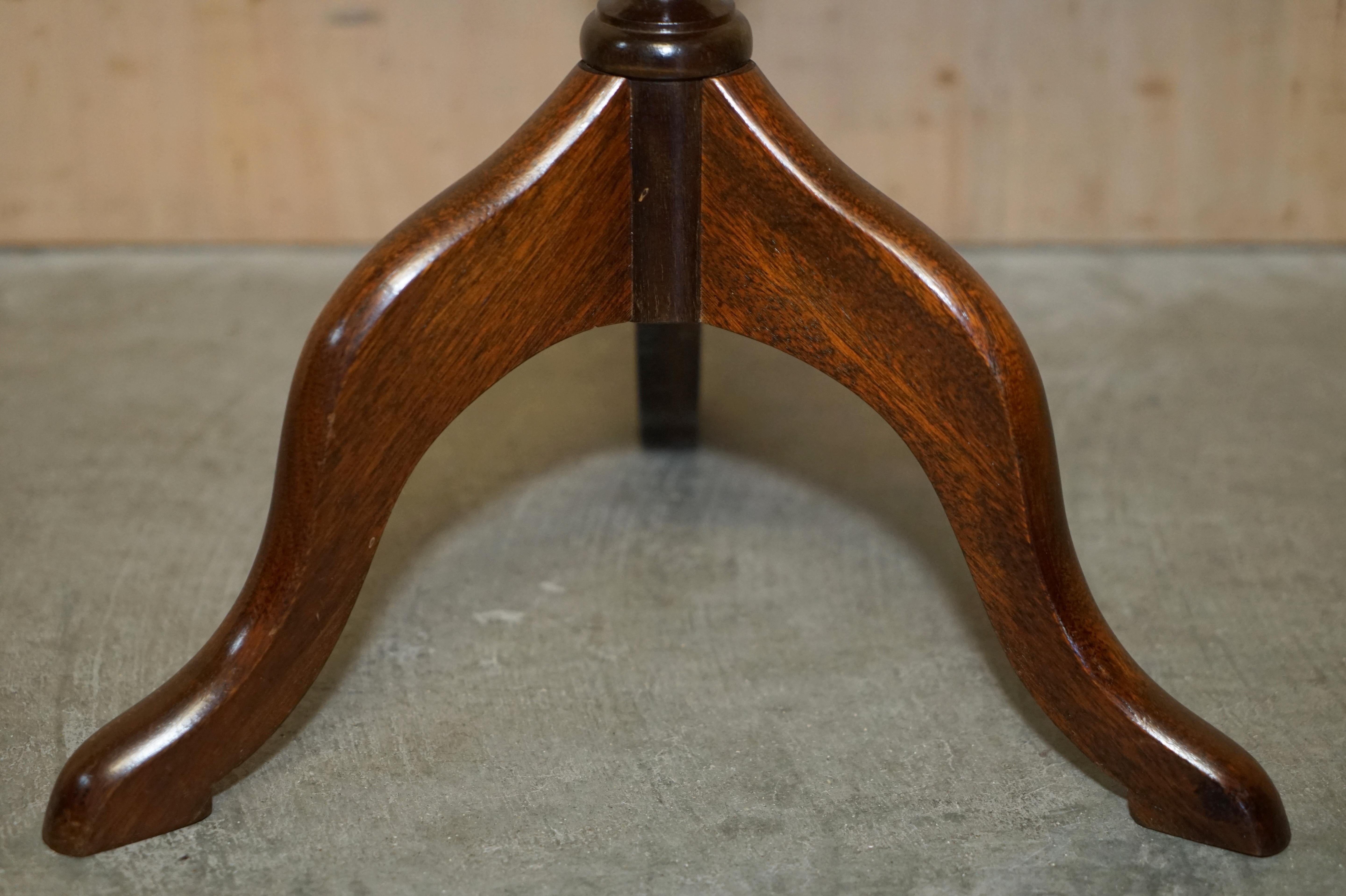 20th Century Vintage Hardwood Octagonal Brown Leather Tripod Side End Lamp Wine Table For Sale