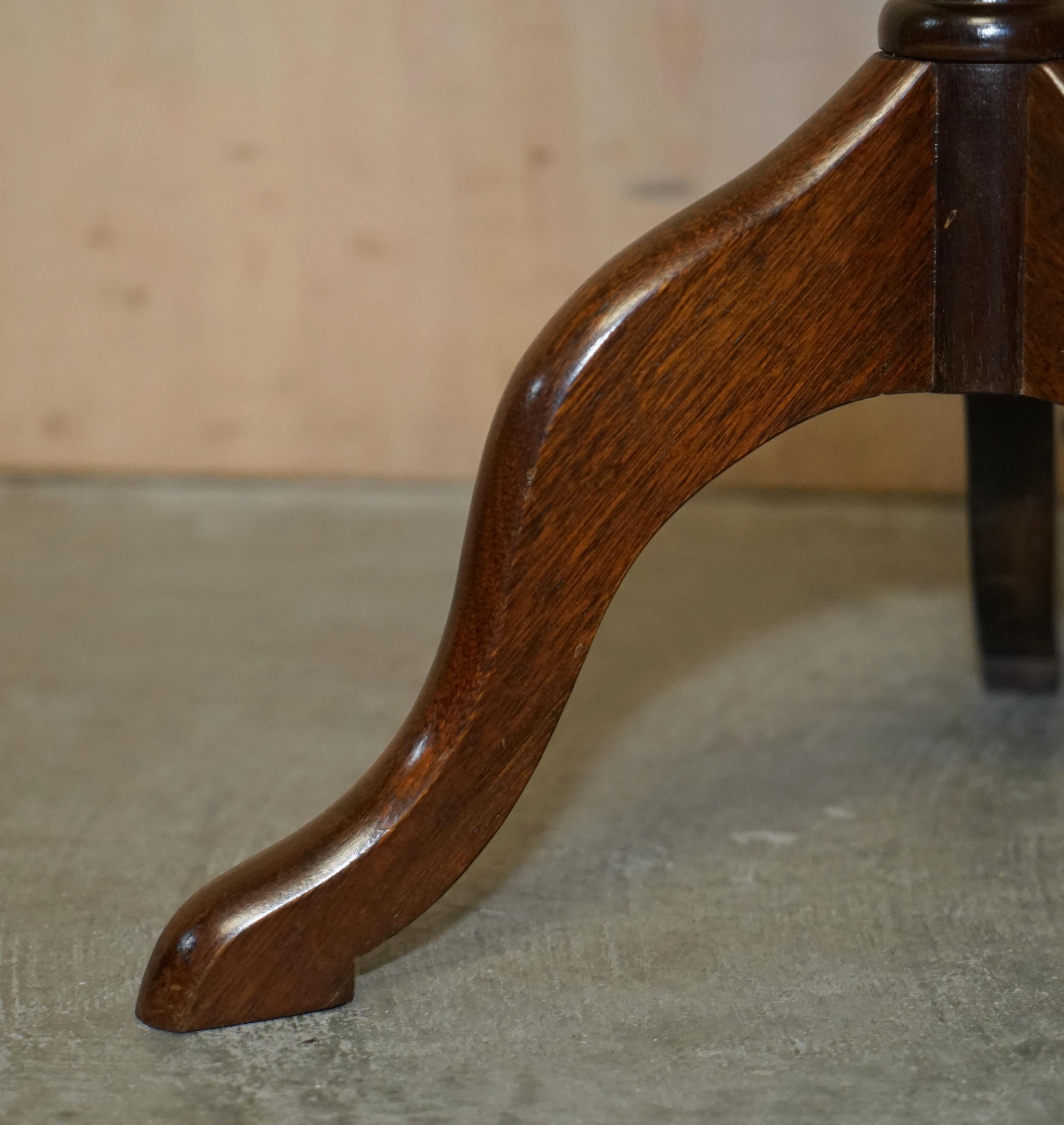 20th Century Vintage Hardwood Octagonal Brown Leather Tripod Side End Lamp Wine Table