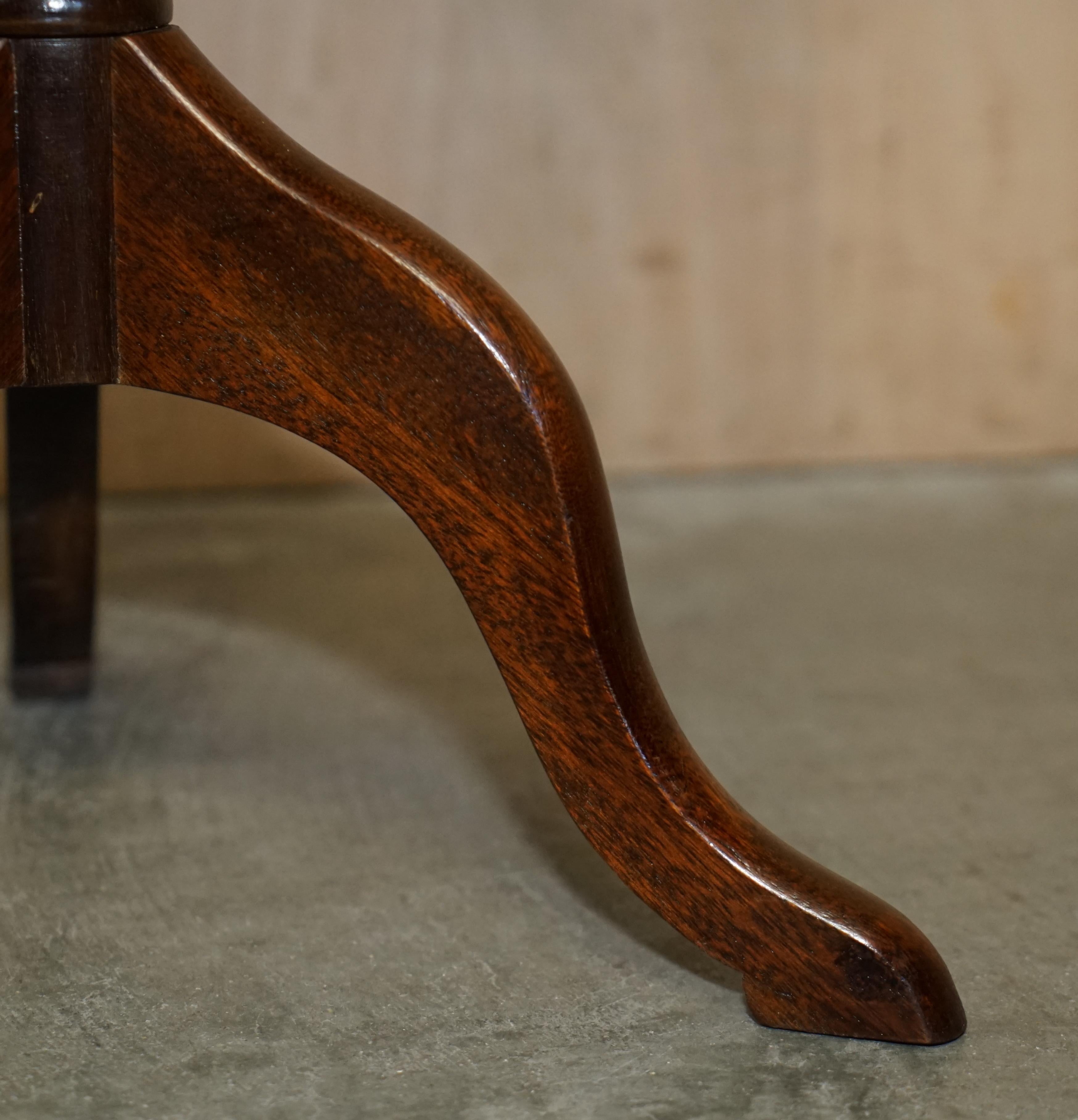 Vintage Hardwood Octagonal Brown Leather Tripod Side End Lamp Wine Table For Sale 2