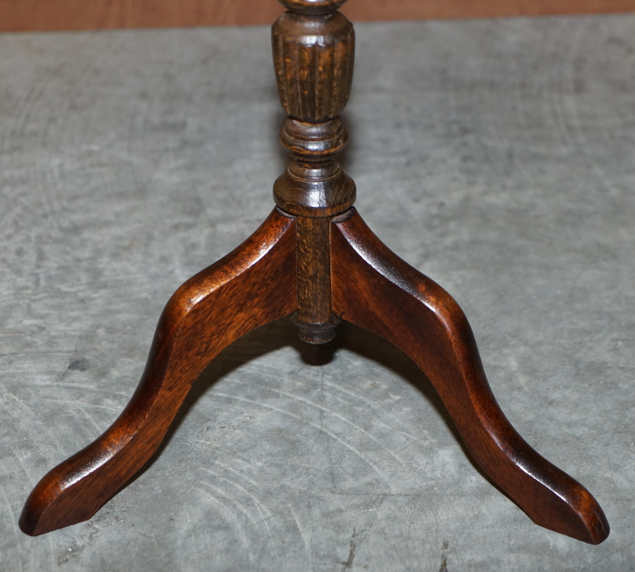 Leather Vintage Hardwood Oxblood Tripod Side End Lamp Wine Table Hand Made in England For Sale