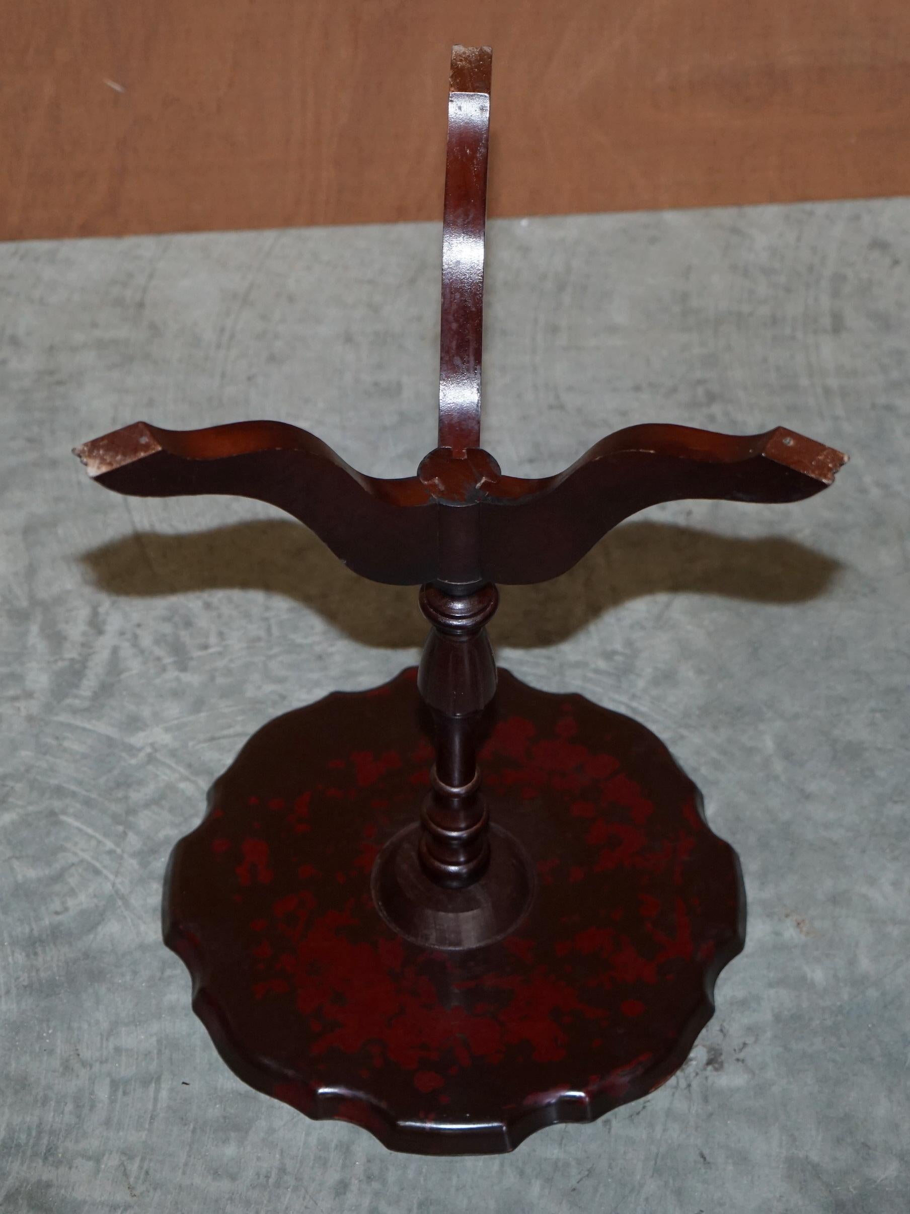 Vintage Hardwood Pie Crust Edge Green Leather Tripod Side End Lamp Wine Table 4
