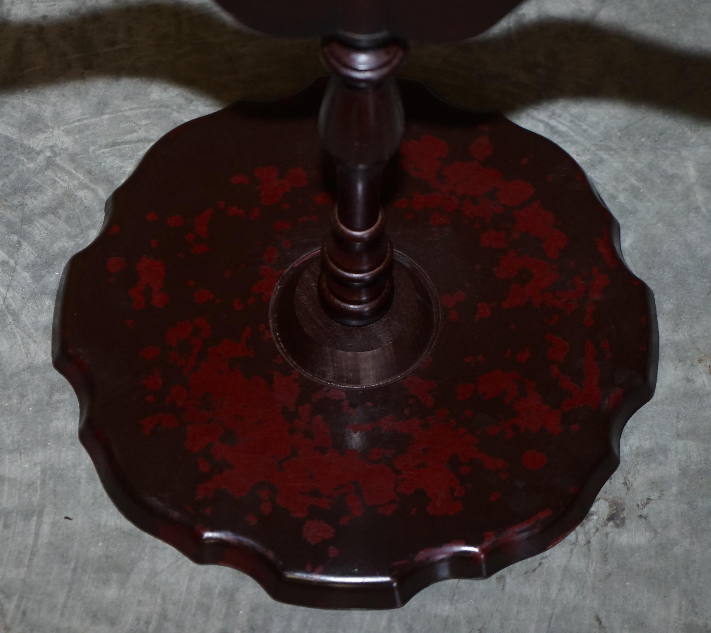 Vintage Hardwood Pie Crust Edge Green Leather Tripod Side End Lamp Wine Table 5