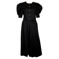 Hardy Amies - Tailleur jupe en soie noire vintage  avec de merveilleuses feuilles