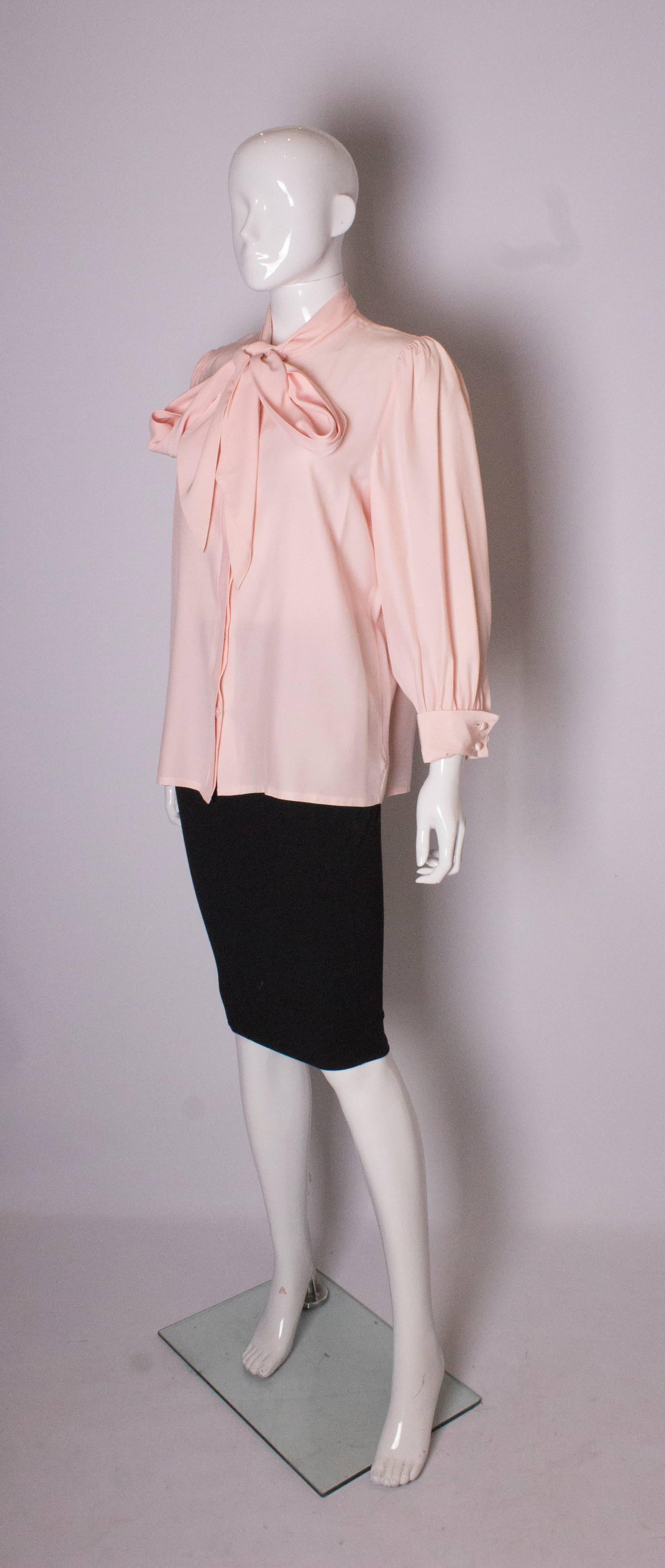 Beige Vintage Hardy Amies Pink Silk Blouse For Sale
