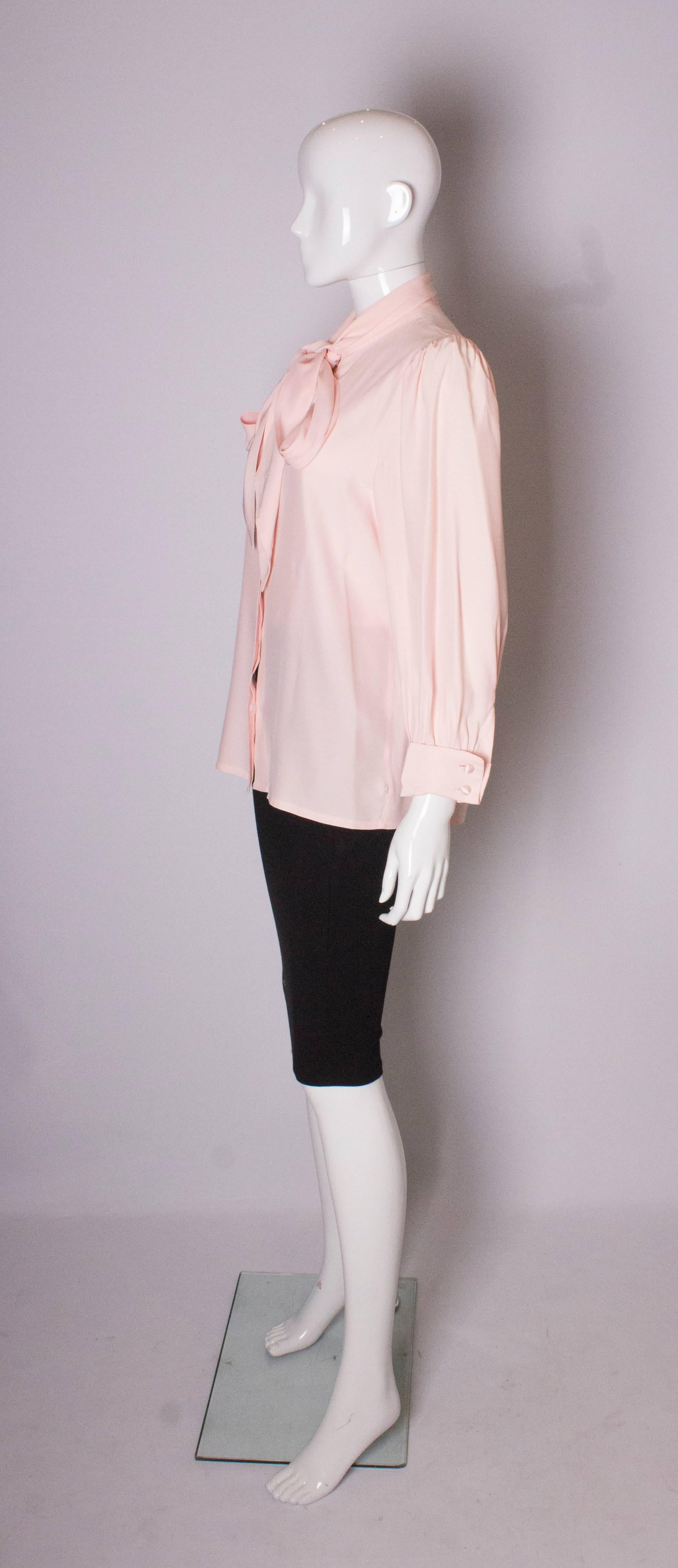 Vintage Hardy Amies Pink Silk Blouse In Excellent Condition For Sale In London, GB