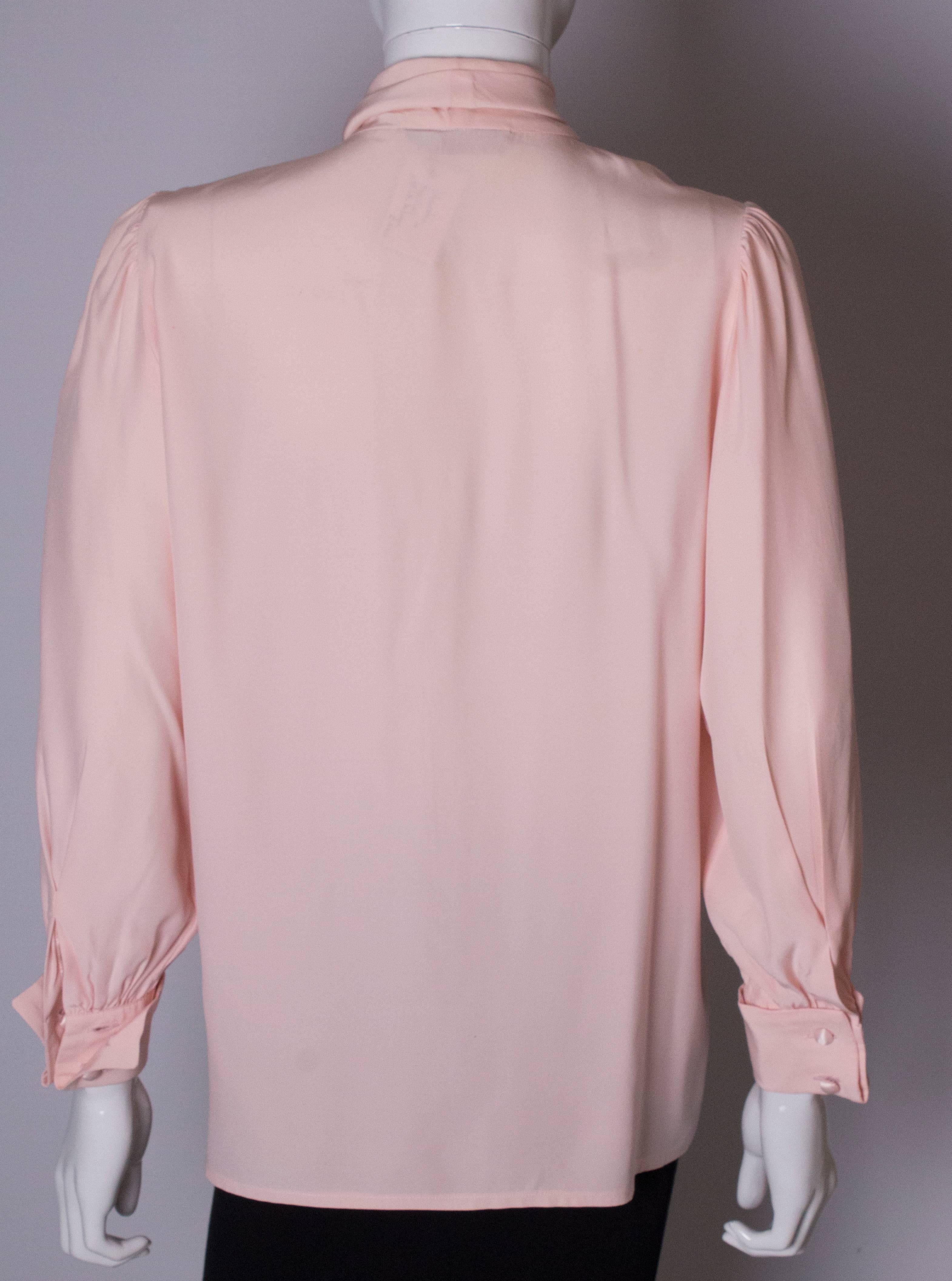 Vintage Hardy Amies Pink Silk Blouse For Sale 1