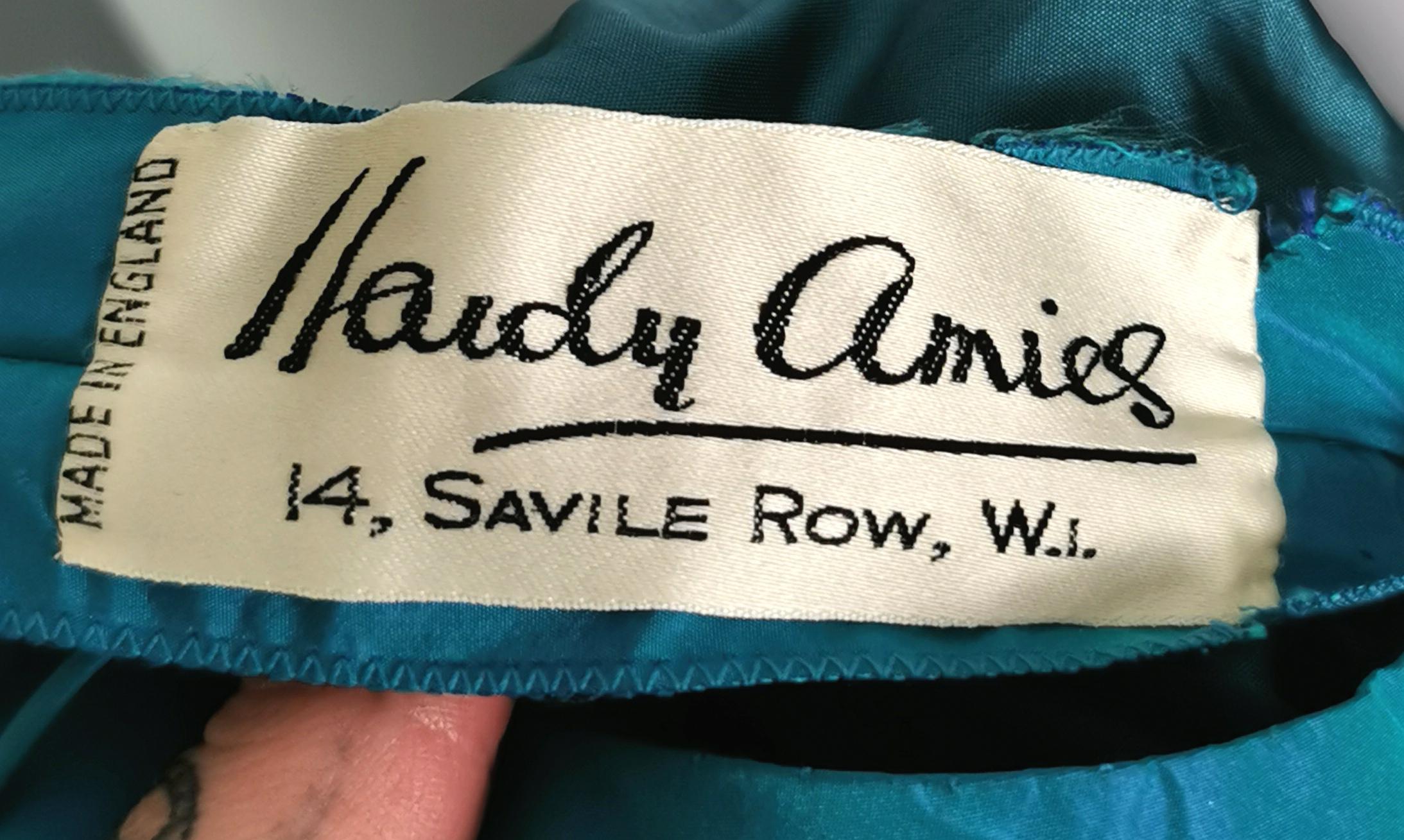 Vintage Hardy Amies teal blue silk taffeta two piece dress, Jacket, Evening gown In Fair Condition For Sale In NEWARK, GB