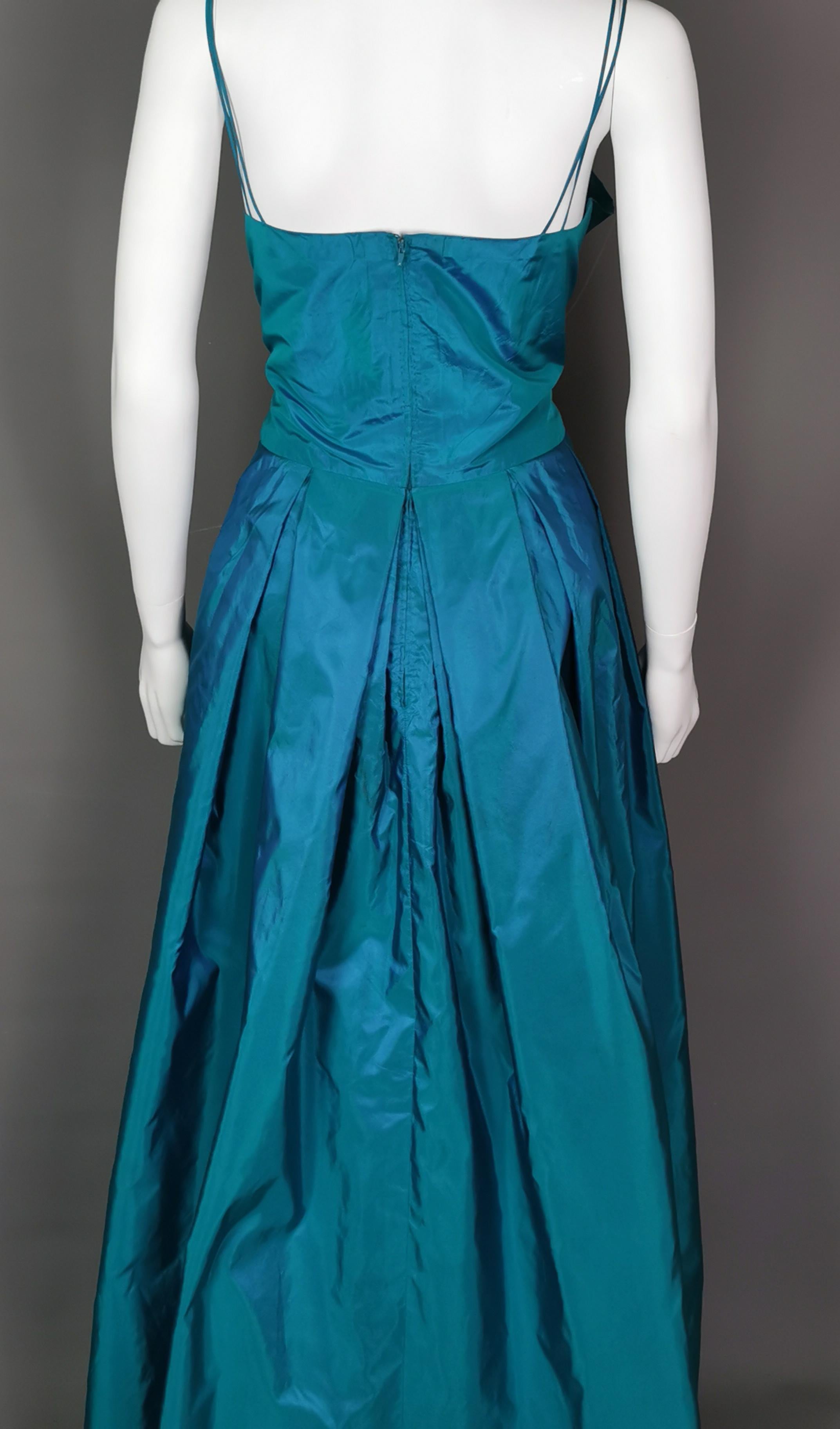 Vintage Hardy Amies teal blue silk taffeta two piece dress, Jacket, Evening gown For Sale 5