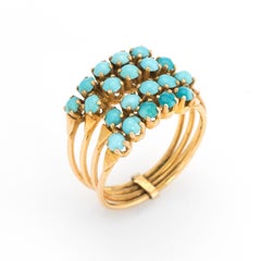 Vintage Harem Ring Turquoise 18 Karat Yellow Gold 4 Bands Estate Fine Jewelry