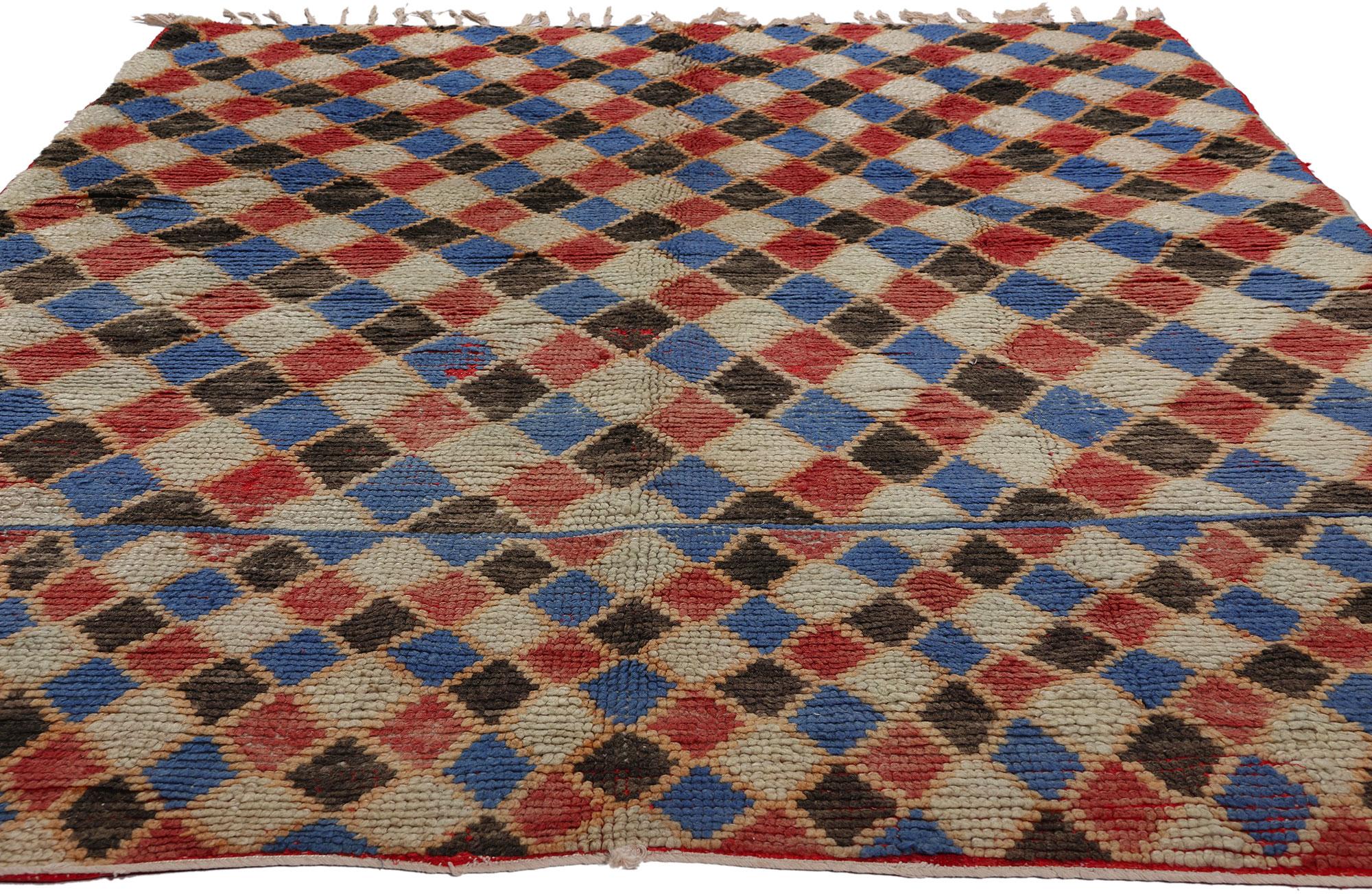 Tribal Vintage Harlequin Moroccan Azilal Rug, Maximalist Style Meets Nomadic Charm For Sale