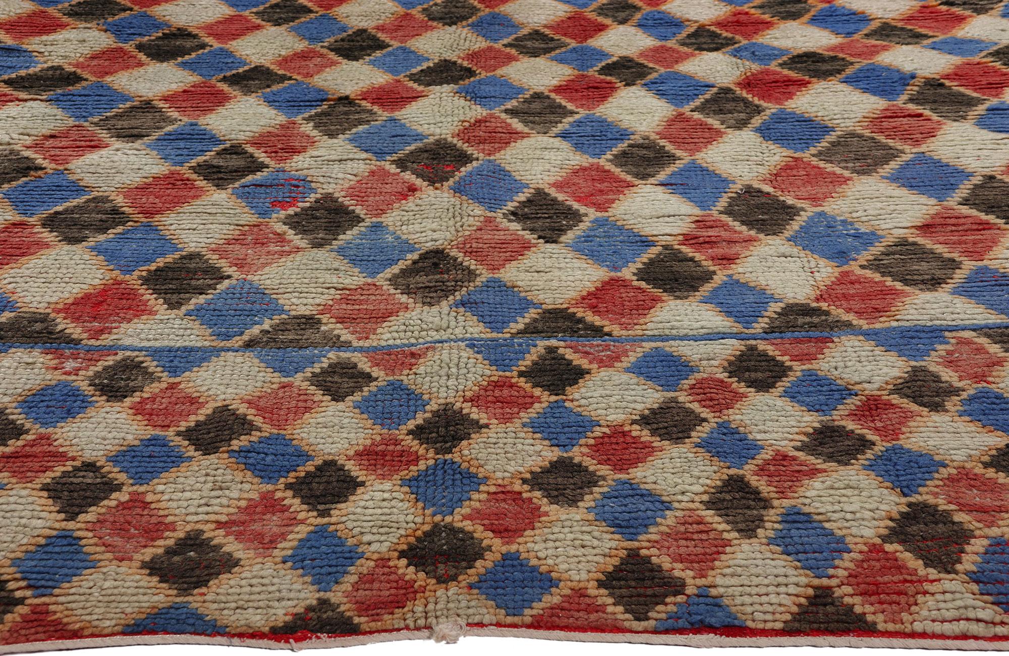 Hand-Knotted Vintage Harlequin Moroccan Azilal Rug, Maximalist Style Meets Nomadic Charm For Sale