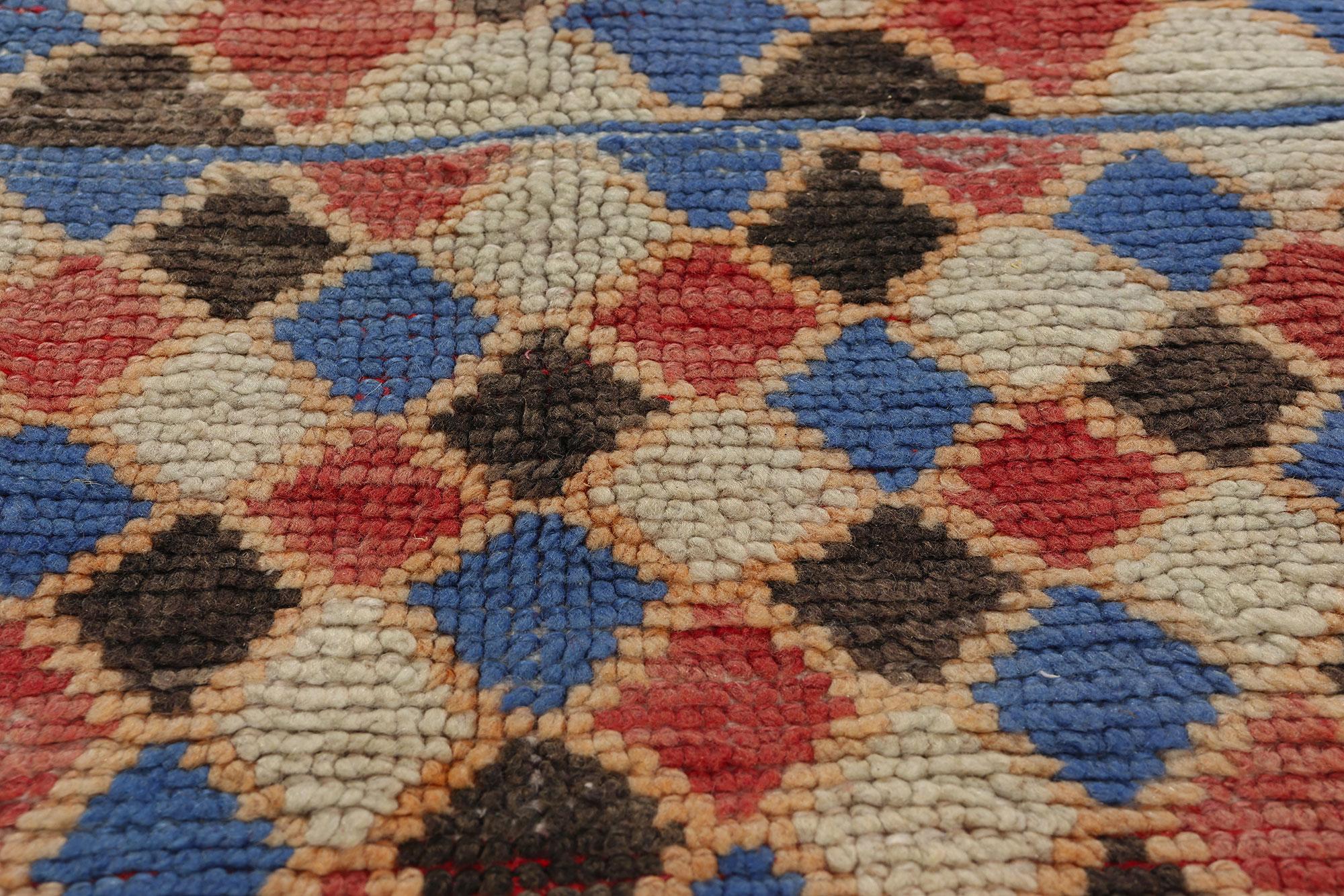 Vintage Harlequin Moroccan Azilal Rug, Maximalist Style Meets Nomadic Charm In Good Condition For Sale In Dallas, TX