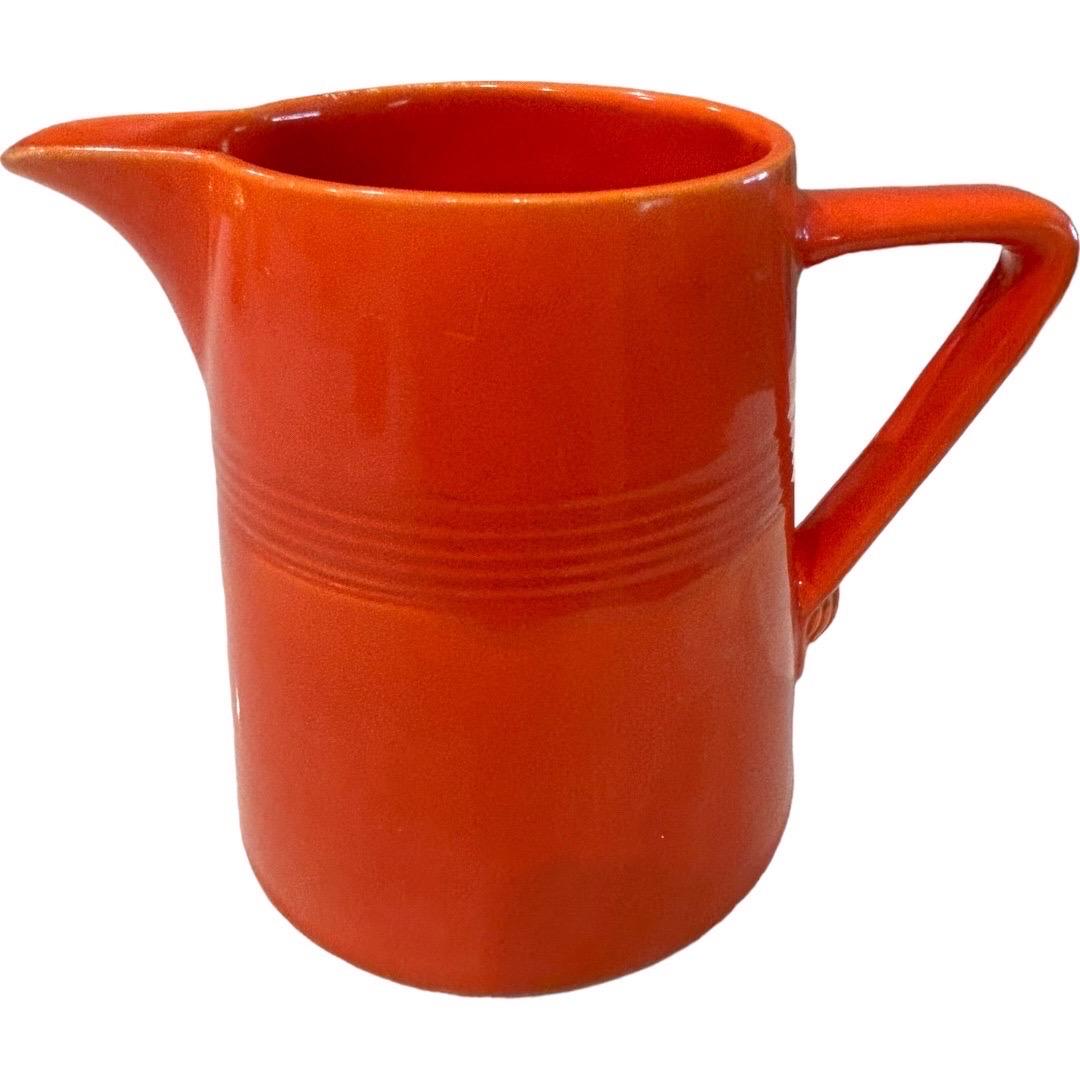 Vintage Harlequin Red Pottery Pitcher In Good Condition For Sale In Naples, FL