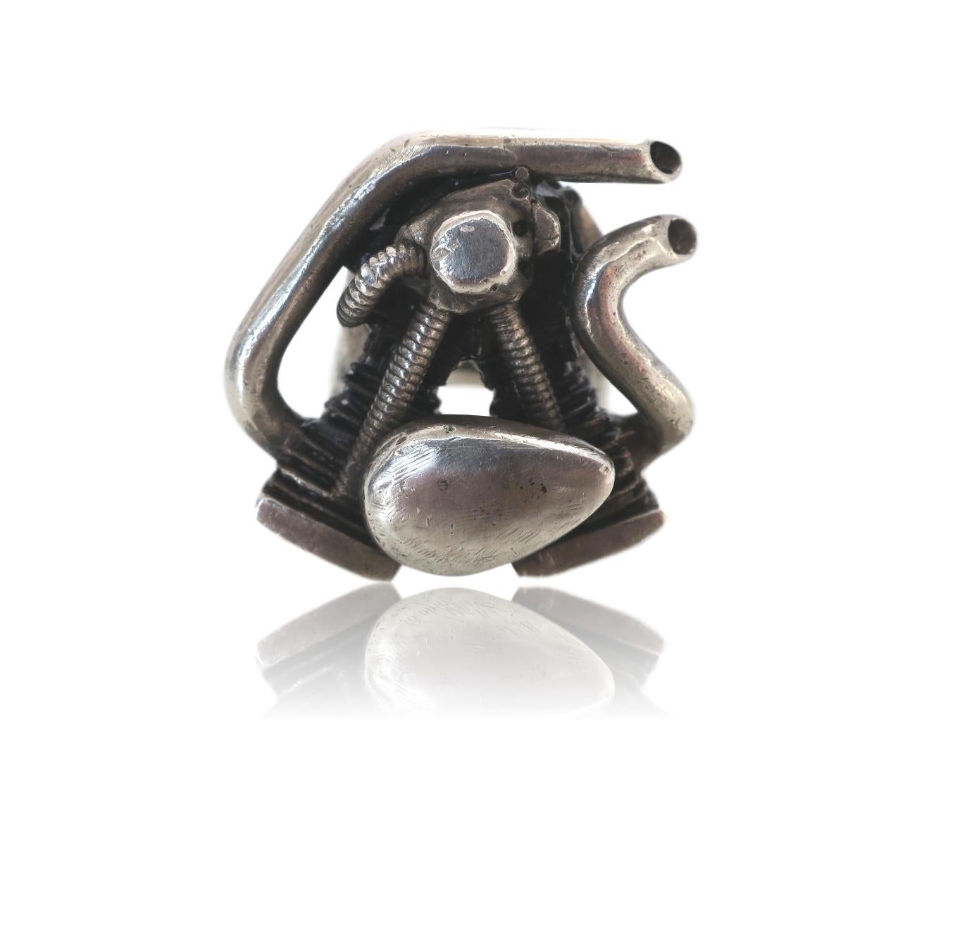 Massive silver Harley Davidson engine ring. The 1 1/2
