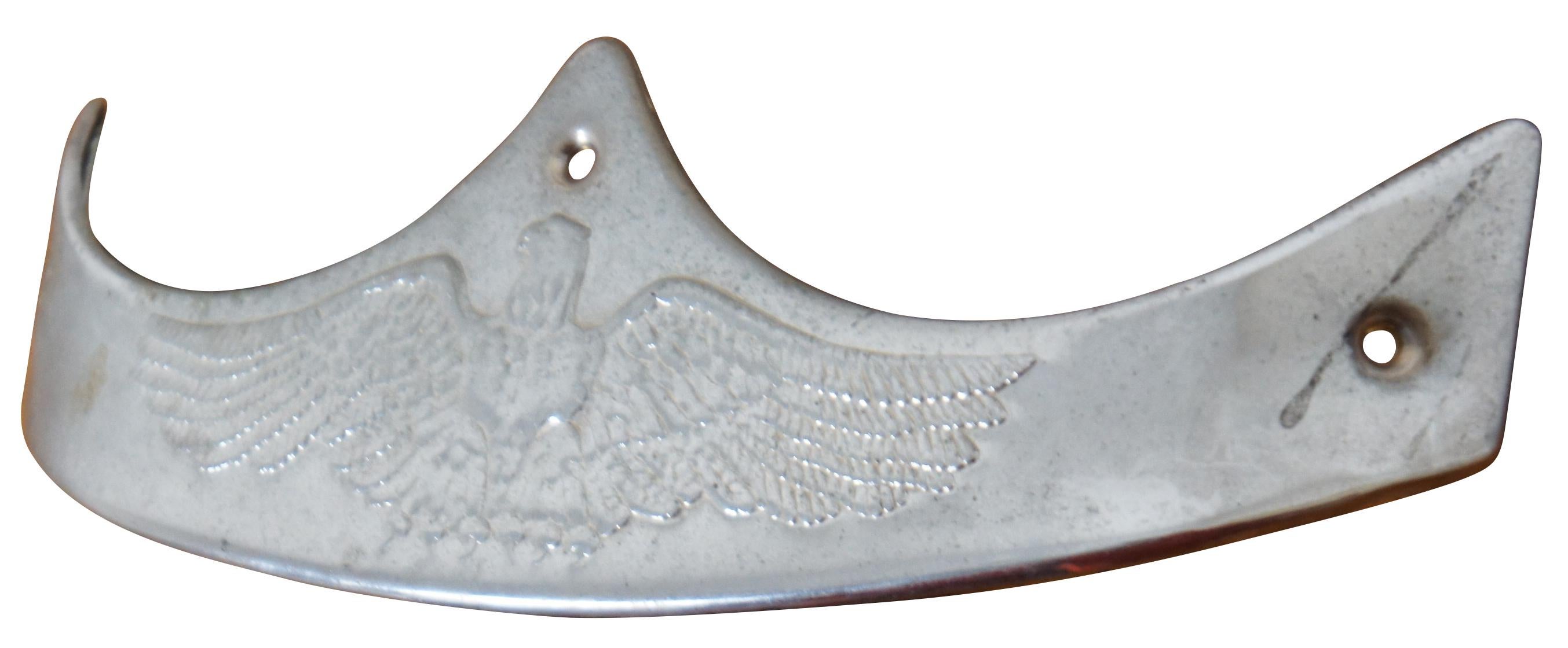 Vintage Harley-Davidson Panhead motorcycle chrome fender tip emblazoned with the shape of a bald eagle in flight, for 1934-1984 rear fenders and 1934-1948 front fenders. Originally purchased in the 1980s from the Pennsylvania warehouse where a cache