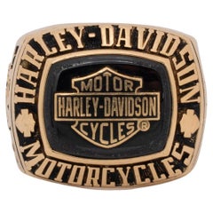Vintage Harley Davidson Mens 14K Yellow Gold Screaming Eagle Cocktail Ring