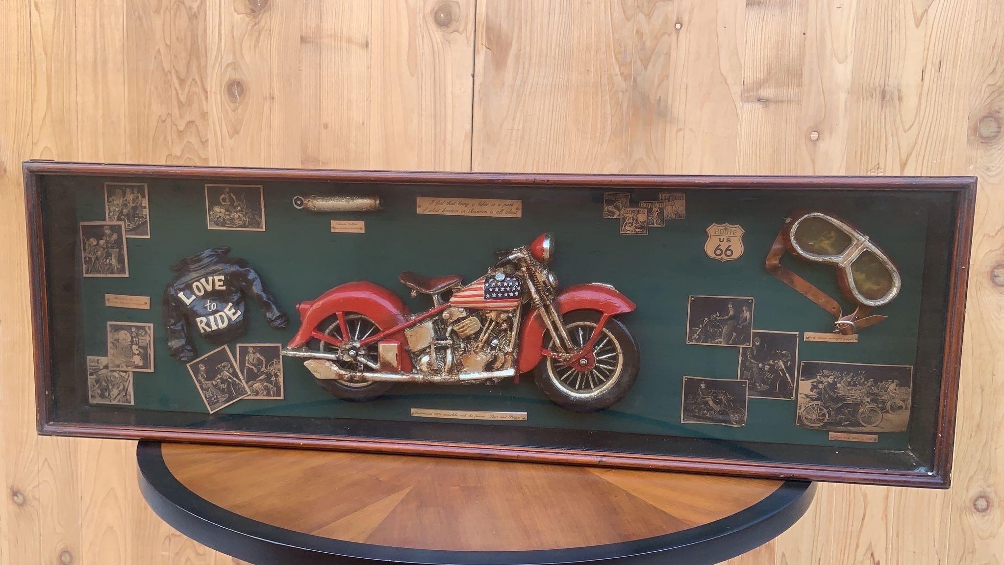 Vintage Harley Davidson Shadow Box 3D Wall Art

Collectible, great gift for a rider. Live to Ride! 

Circa: 1936

Dimensions:
H: 13”
W: 41.5”
D: 3.5”
