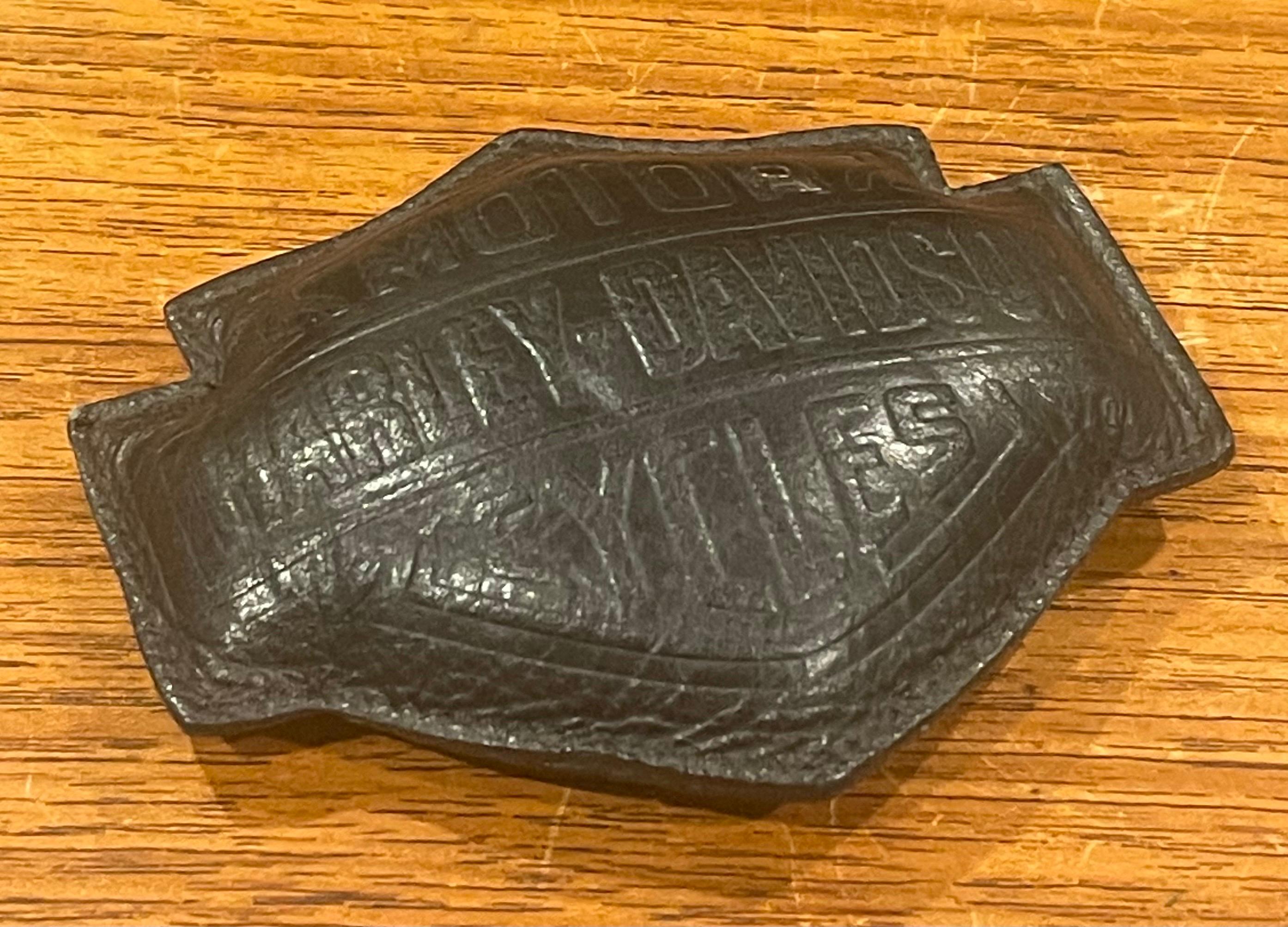 Mid-Century Modern Vintage Harley Davidson Stitched Black Leather Paperweight For Sale