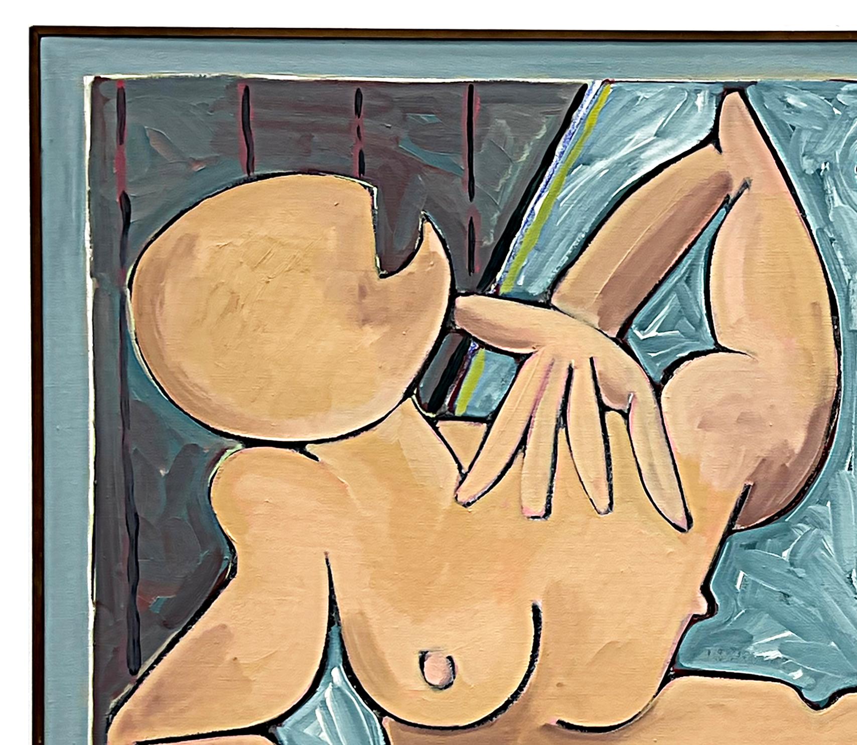 Hand-Painted Vintage Harley Francis Abstract Nude Oil Painting, Gay Interest