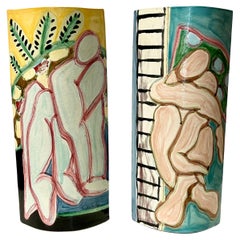 Jarrones abstractos figurativos de cerámica vintage Harley Francis c1980