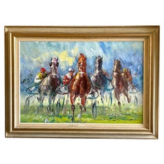 Harness Racing, Öl auf Leinwand von Anthony Vecchio, Vintage