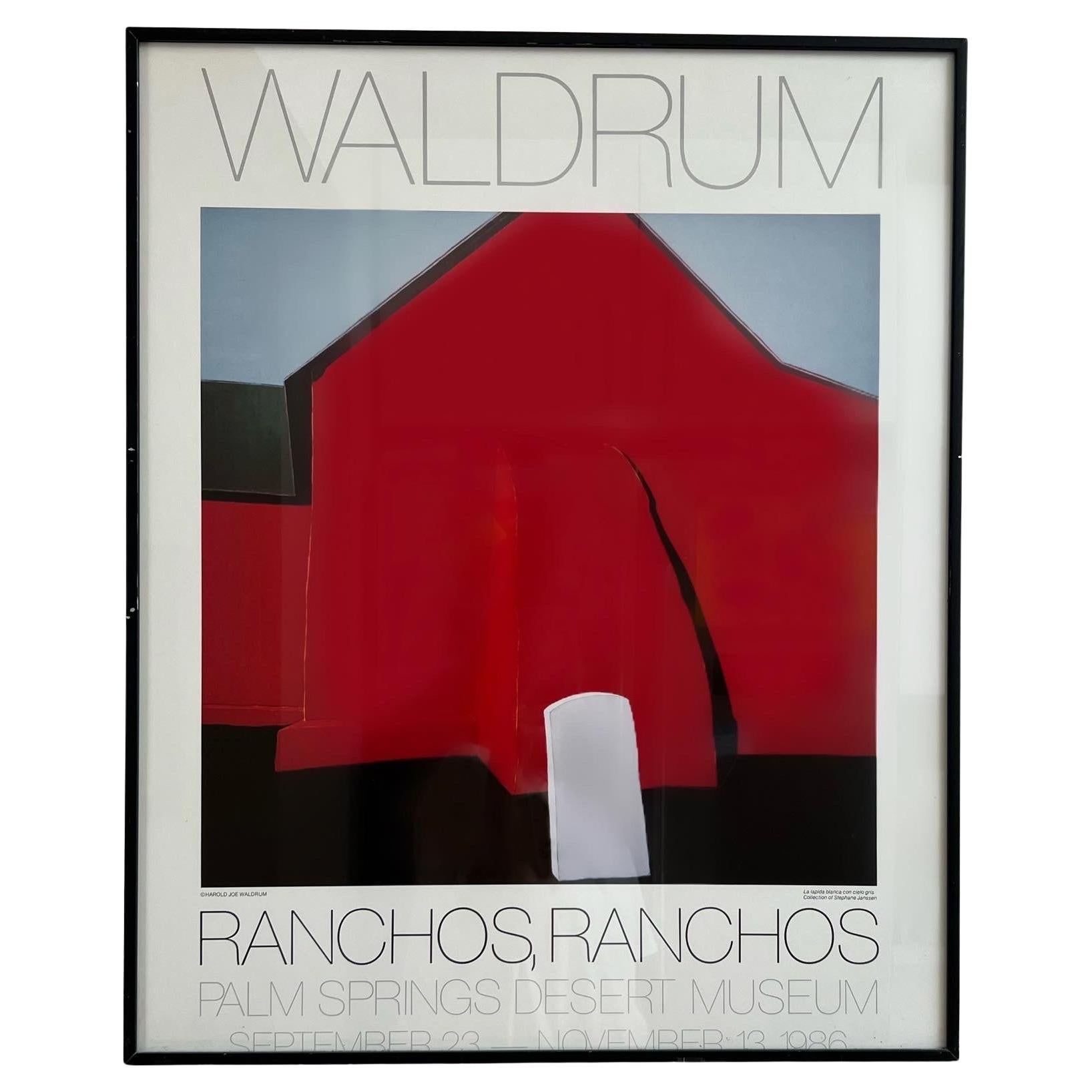 Vintage Harold Waldrum exhibition poster, framed behind glass, 1986