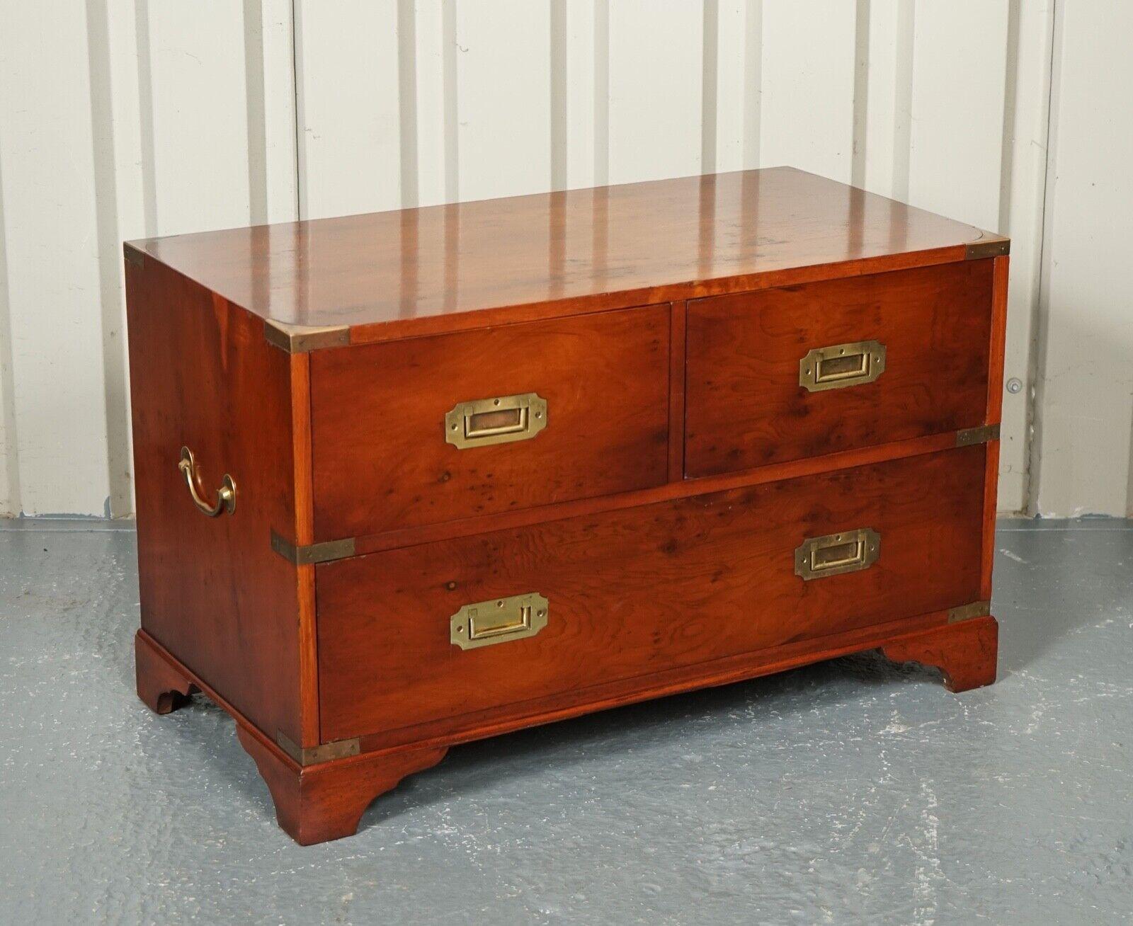 British Vintage Harrods for Kennedy Burr Yew Wood Military Campaign Chest of Drawers