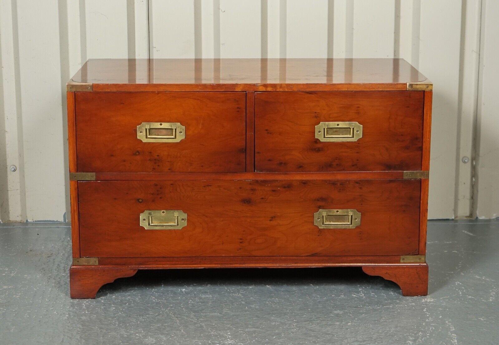 Hand-Crafted Vintage Harrods for Kennedy Burr Yew Wood Military Campaign Chest of Drawers