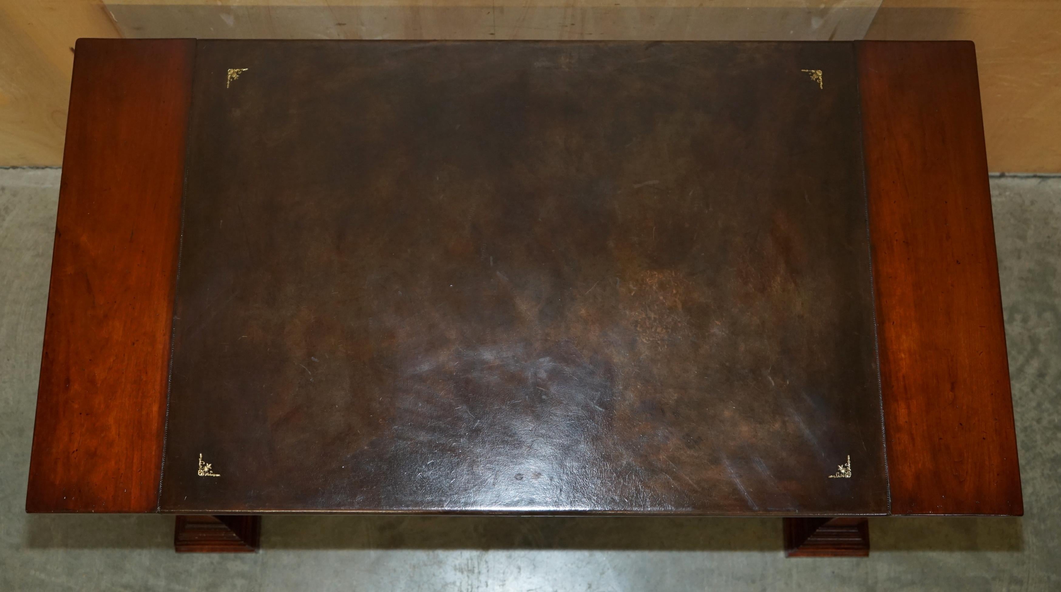 English VINTAGE HARRODS KENNEDY BROWN LEATHER ARITECTURAL WRiTING TABLE OR DESK For Sale