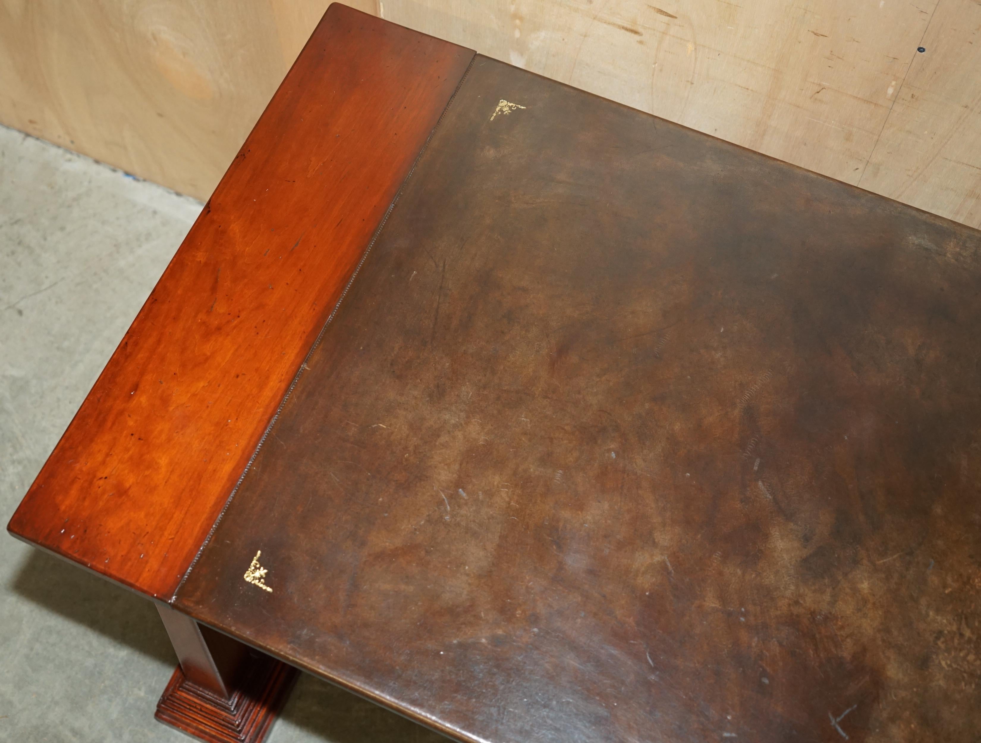 Hand-Crafted VINTAGE HARRODS KENNEDY BROWN LEATHER ARITECTURAL WRiTING TABLE OR DESK For Sale