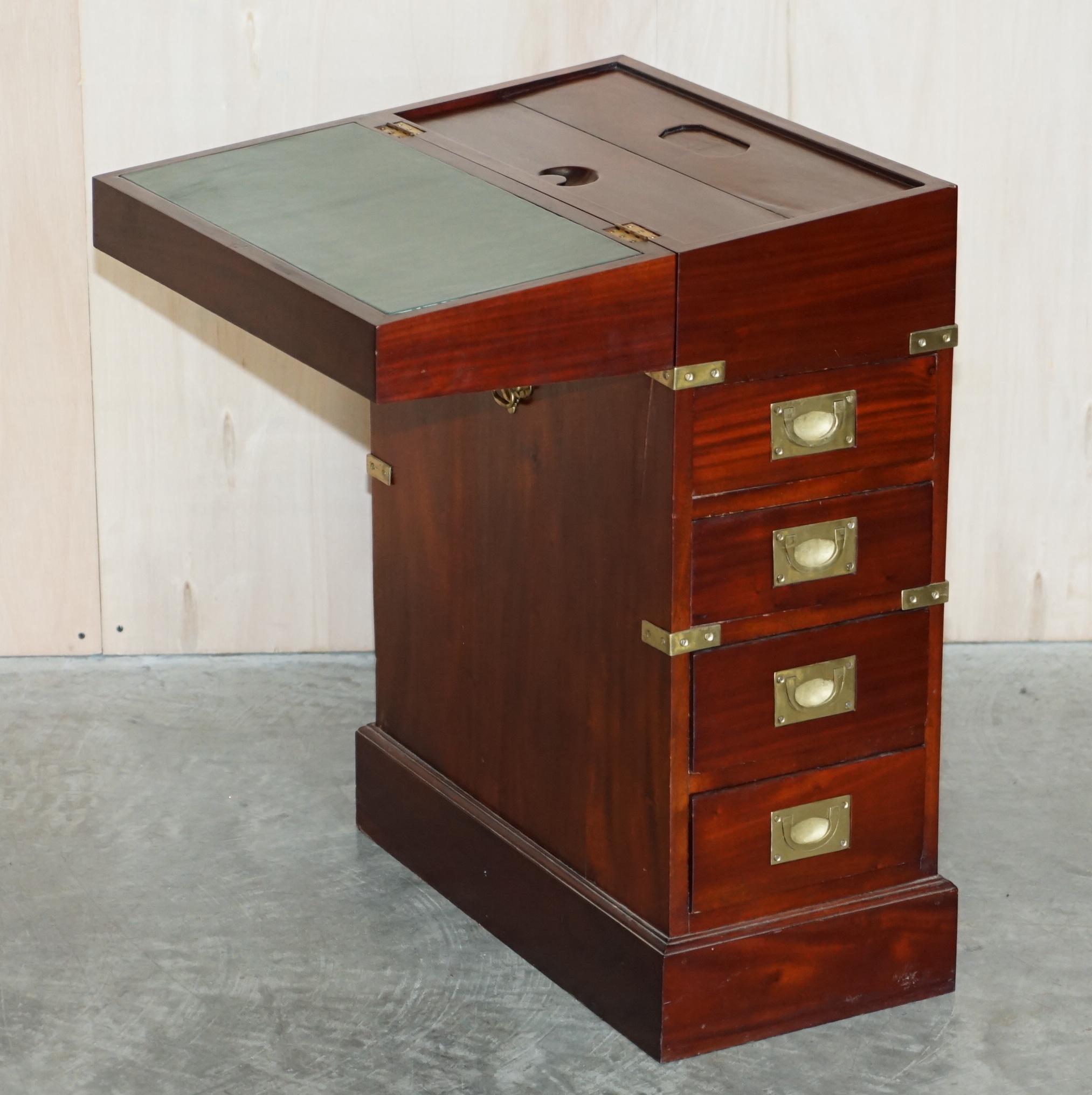 Vintage Harrods Kennedy Hardwood & Brass Small Davenport Pedestal Desk Table 4
