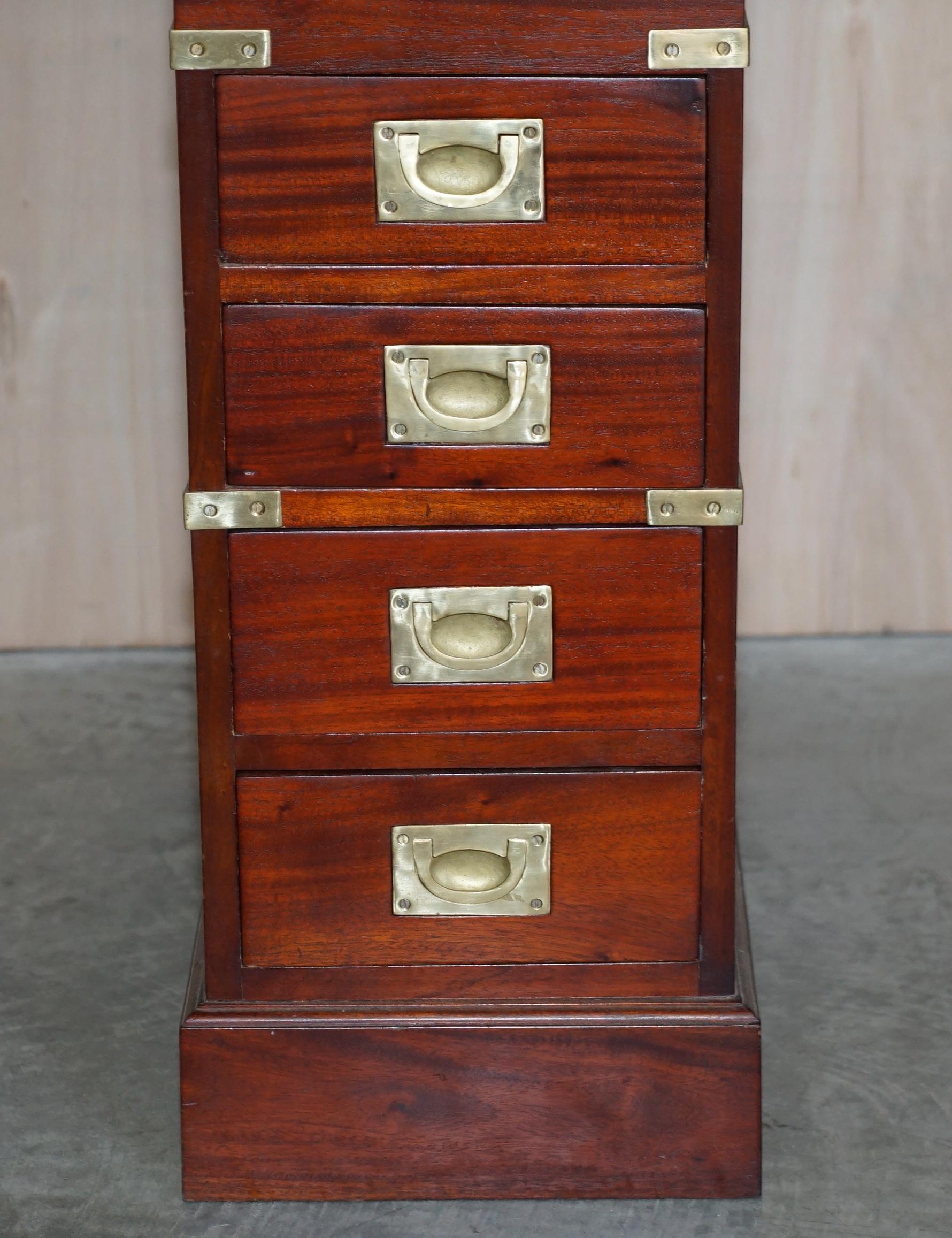English Vintage Harrods Kennedy Hardwood & Brass Small Davenport Pedestal Desk Table