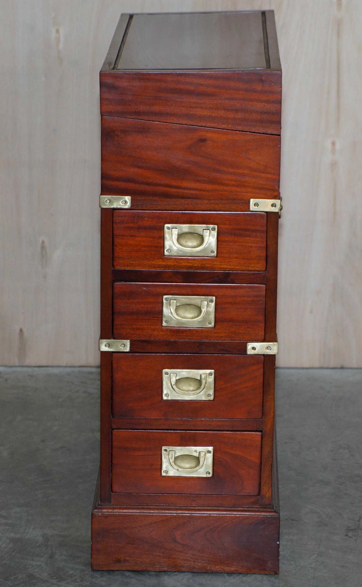 20th Century Vintage Harrods Kennedy Hardwood & Brass Small Davenport Pedestal Desk Table