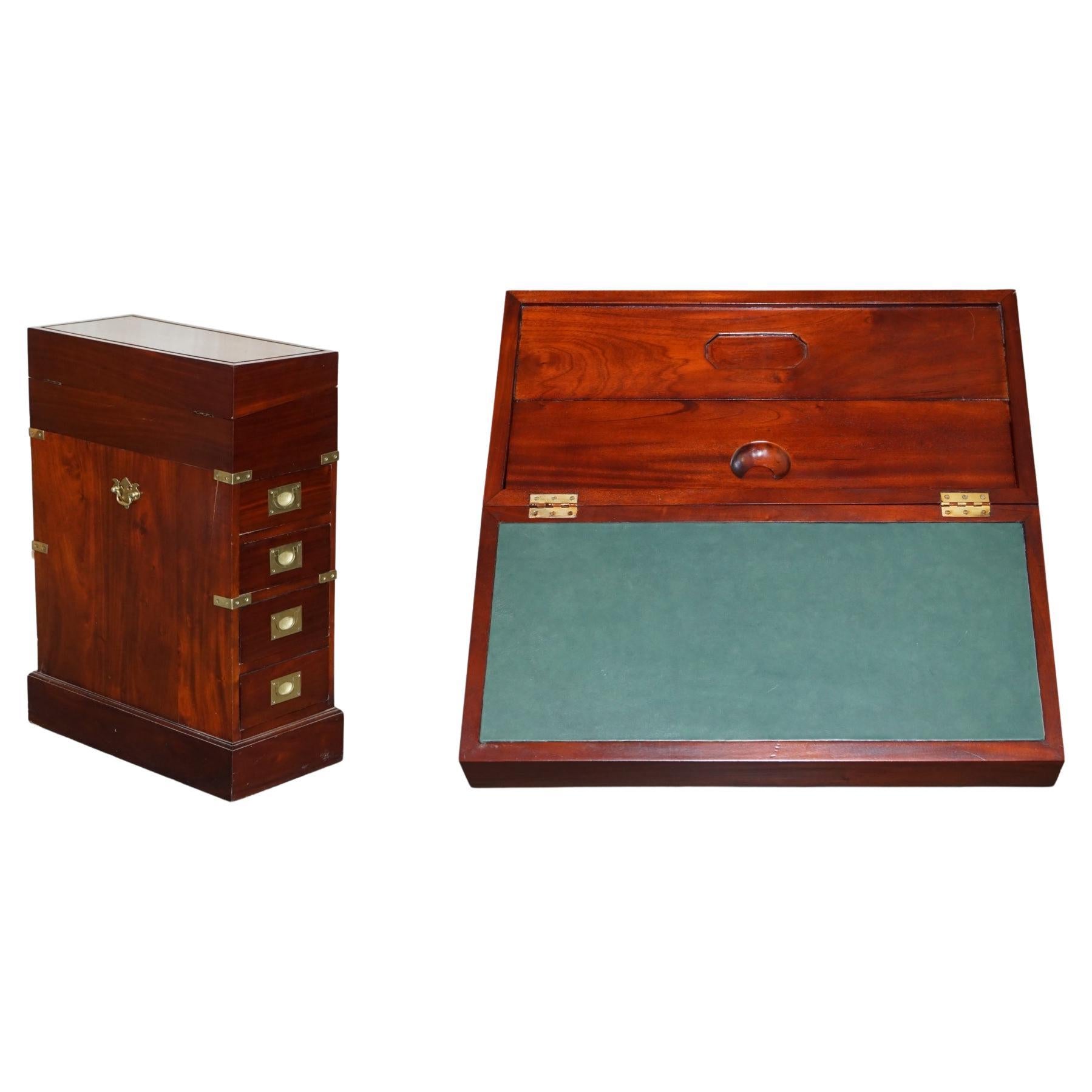 Vintage Harrods Kennedy Mahogany & Brass Small Davenport Pedestal Desk Table
