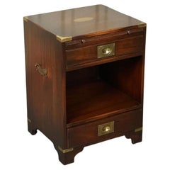 Vintage Harrods Kennedy Military Campaign  Bedside End Table 2 Drawers