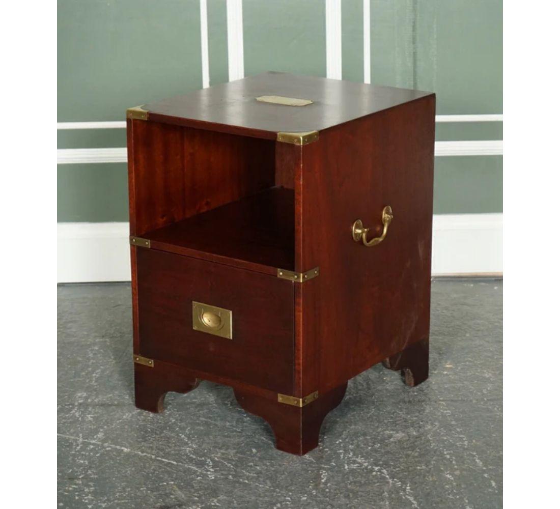 British Vintage Harrods Kennedy Military Campaign Bedside Nightstand End Table For Sale