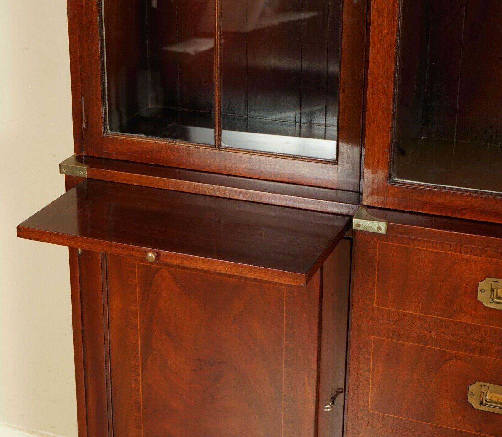 Hardwood Vintage Harrods Kennedy Military Campaign Breakfront Library Display Cabinet