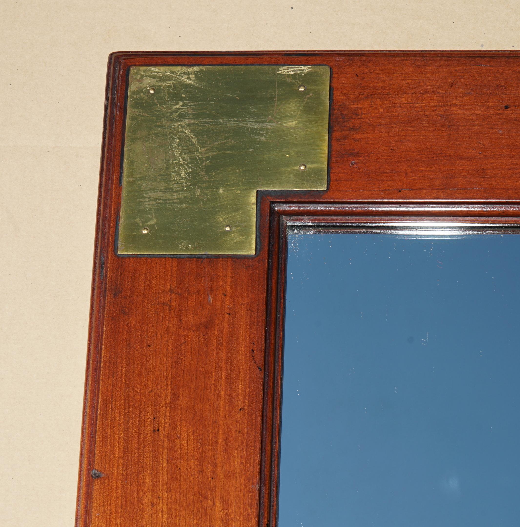 VINTAGE HARRODS KENNEDY MILITARY CAMPAiGN LARGE BRASS GLASS & HARDWOOD MIRROR (20. Jahrhundert) im Angebot
