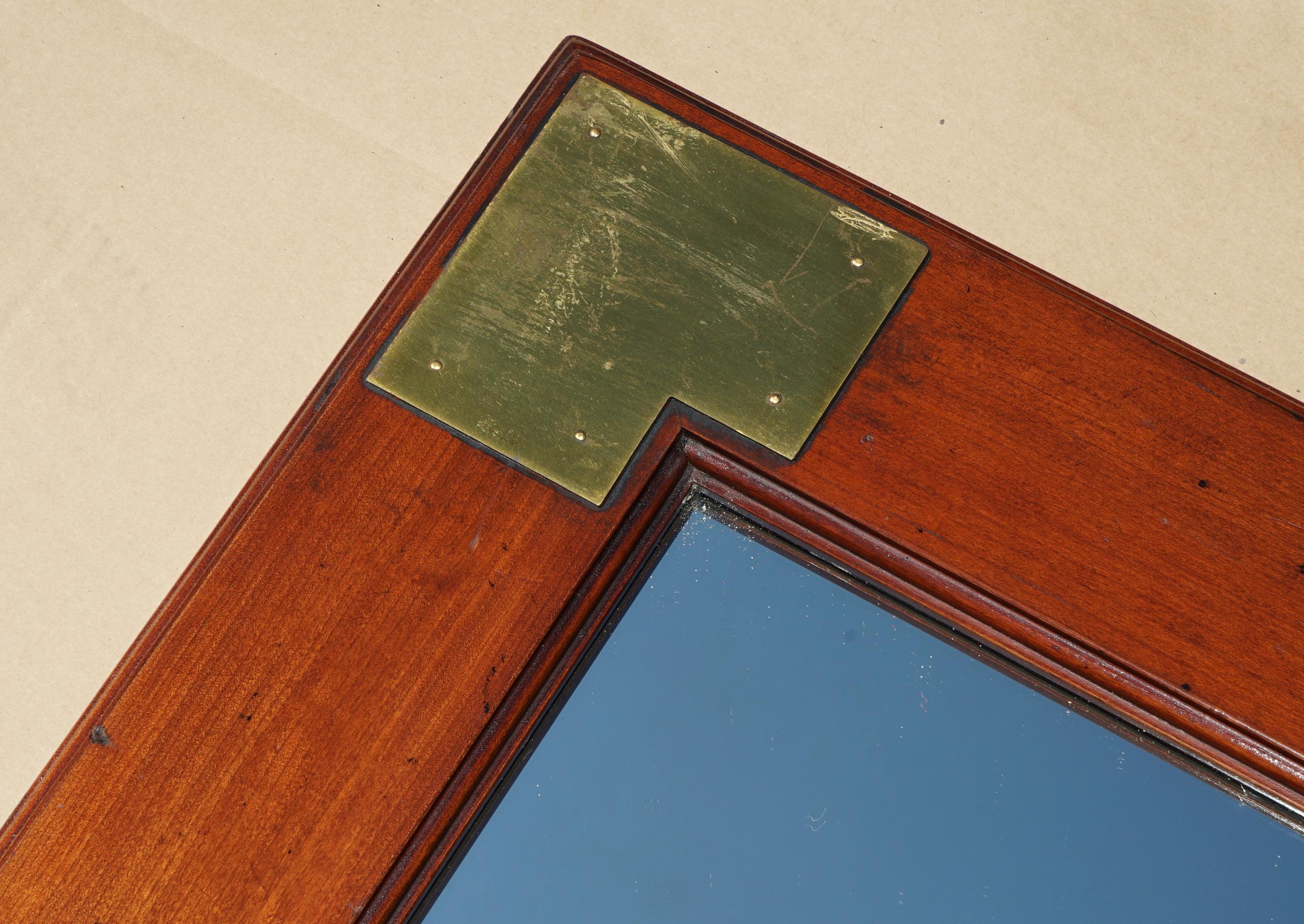 VINTAGE HARRODS KENNEDY MILITARY CAMPAiGN LARGE BRASS GLASS & HARDWOOD MIRROR (Messing) im Angebot
