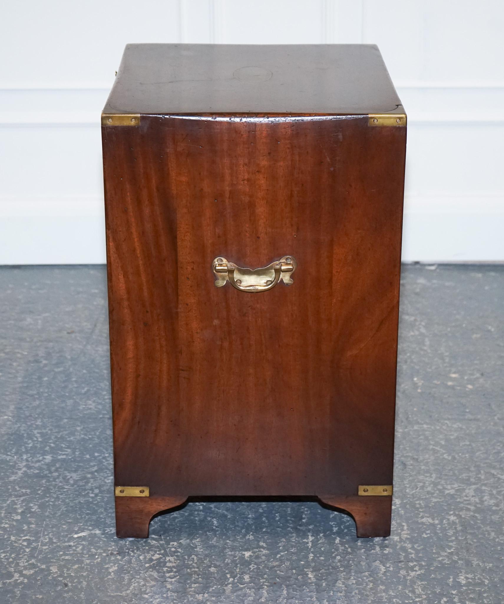 Vintage Harrods Kennedy Military Campaign Mahogany Bedside End Table 2 Drawers 5