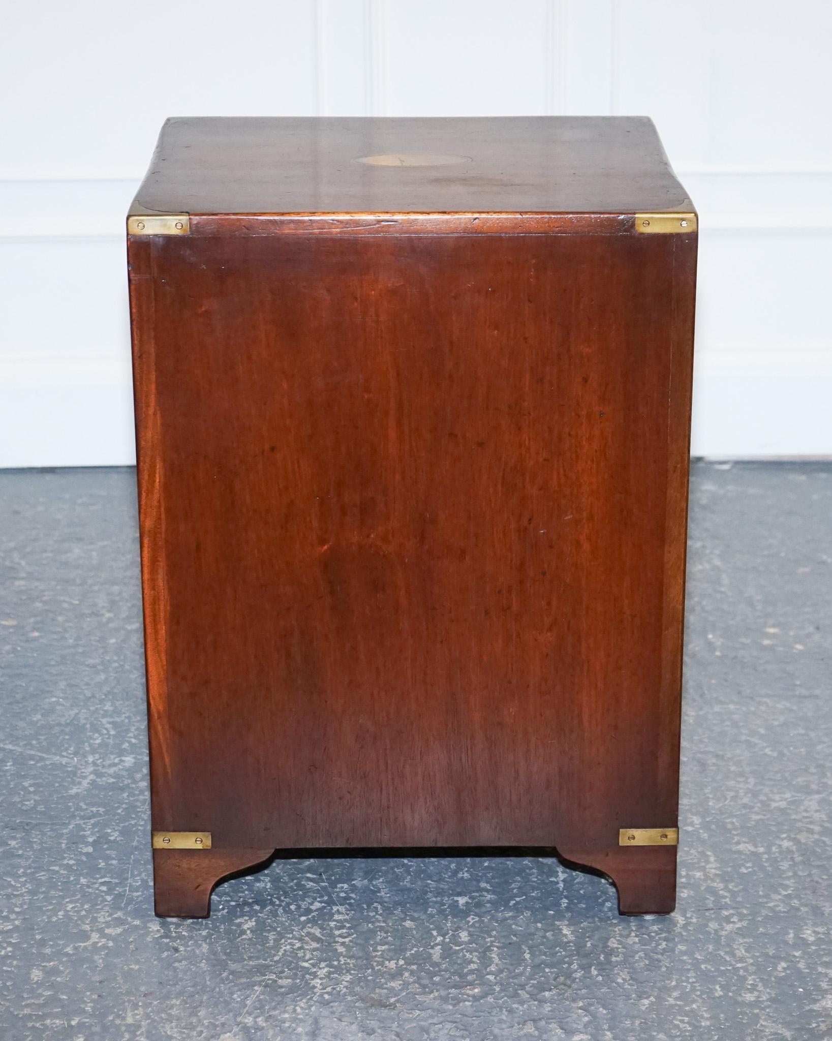 Vintage Harrods Kennedy Military Campaign Mahogany Bedside End Table 2 Drawers 7