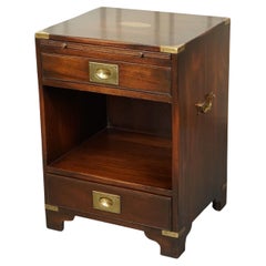 Vintage Harrods Kennedy Military Campaign Mahogany Bedside End Table 2 Drawers